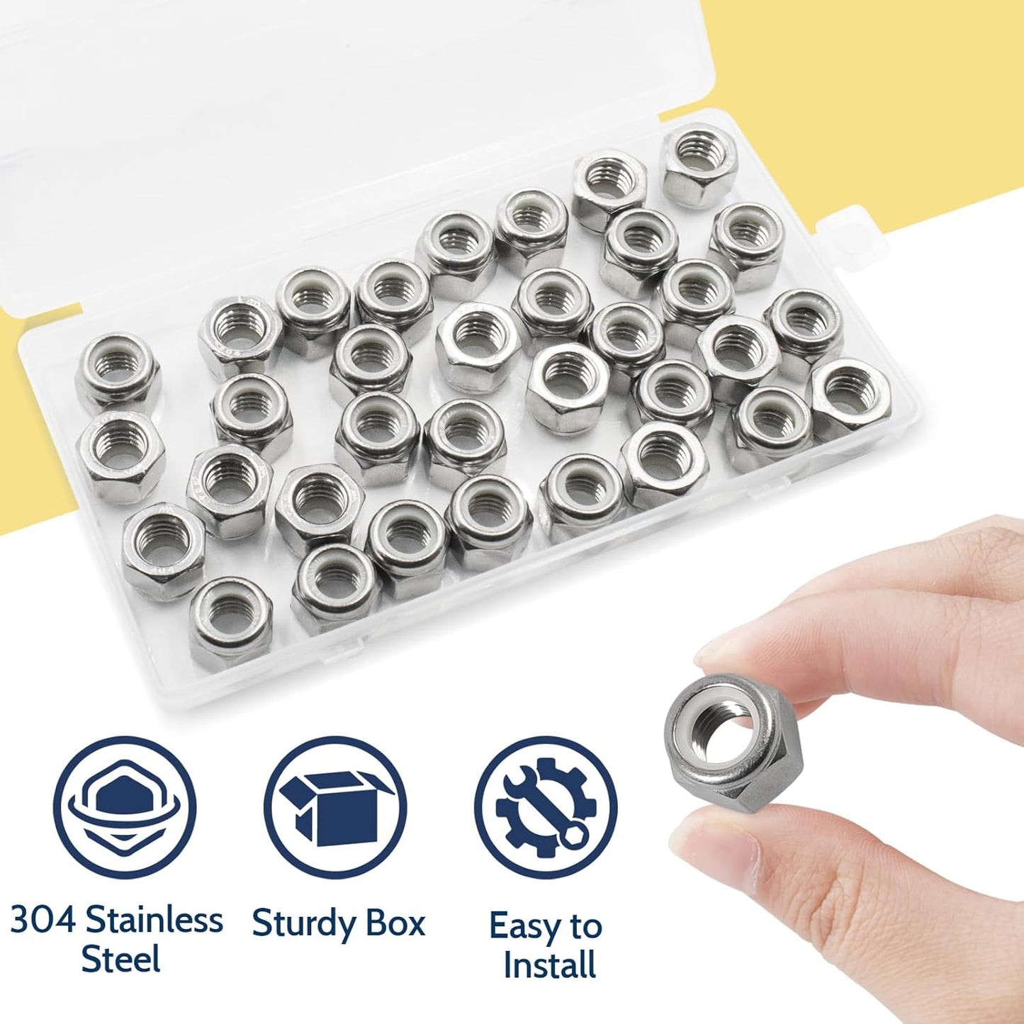 Vifmy 110 Pack 1/4"-20 Inch Lock Nuts,304 (A2-70) Stainless Steel Nylon Insert Locknuts,Standard Inch Thread Nylock Nuts for Bolts