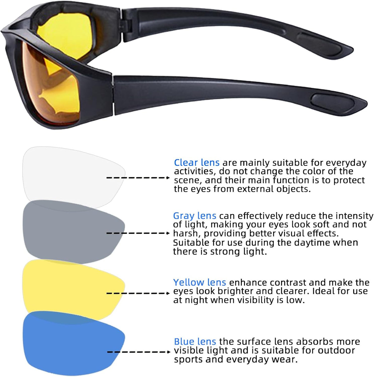 4 Pair Motorcycle Glasses Riding Glasses UV Protection Windproof And Dustproof Motorcycle Goggles Foam Cushion Eyeglasses Suitable For Outdoor Sports Motorcycle Riding - PuriLite