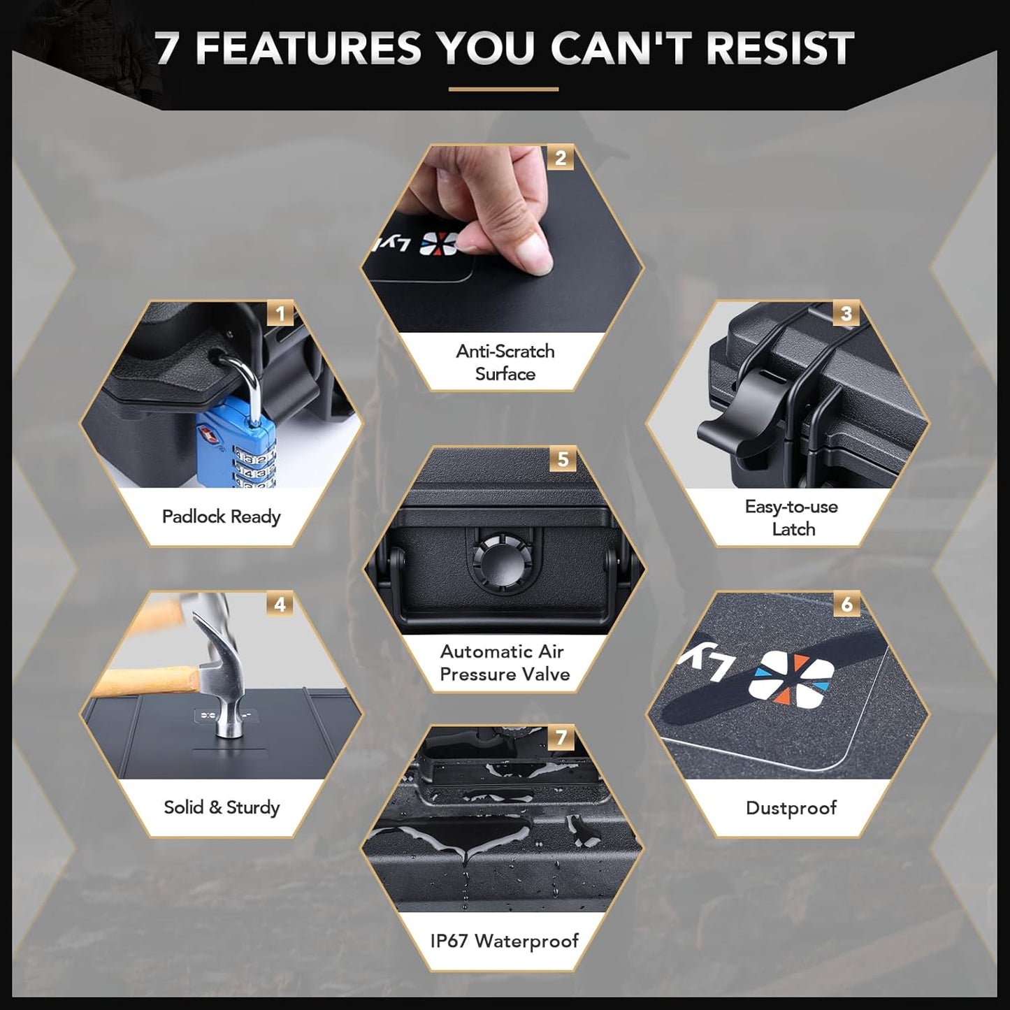 Lykus HC-2710 Portable Waterproof Hard Case with Foam, Camera Case with Customizable Fit Foam,Fit use of Drones,Camera, Equipments, Interior Size 27x16x8 cm