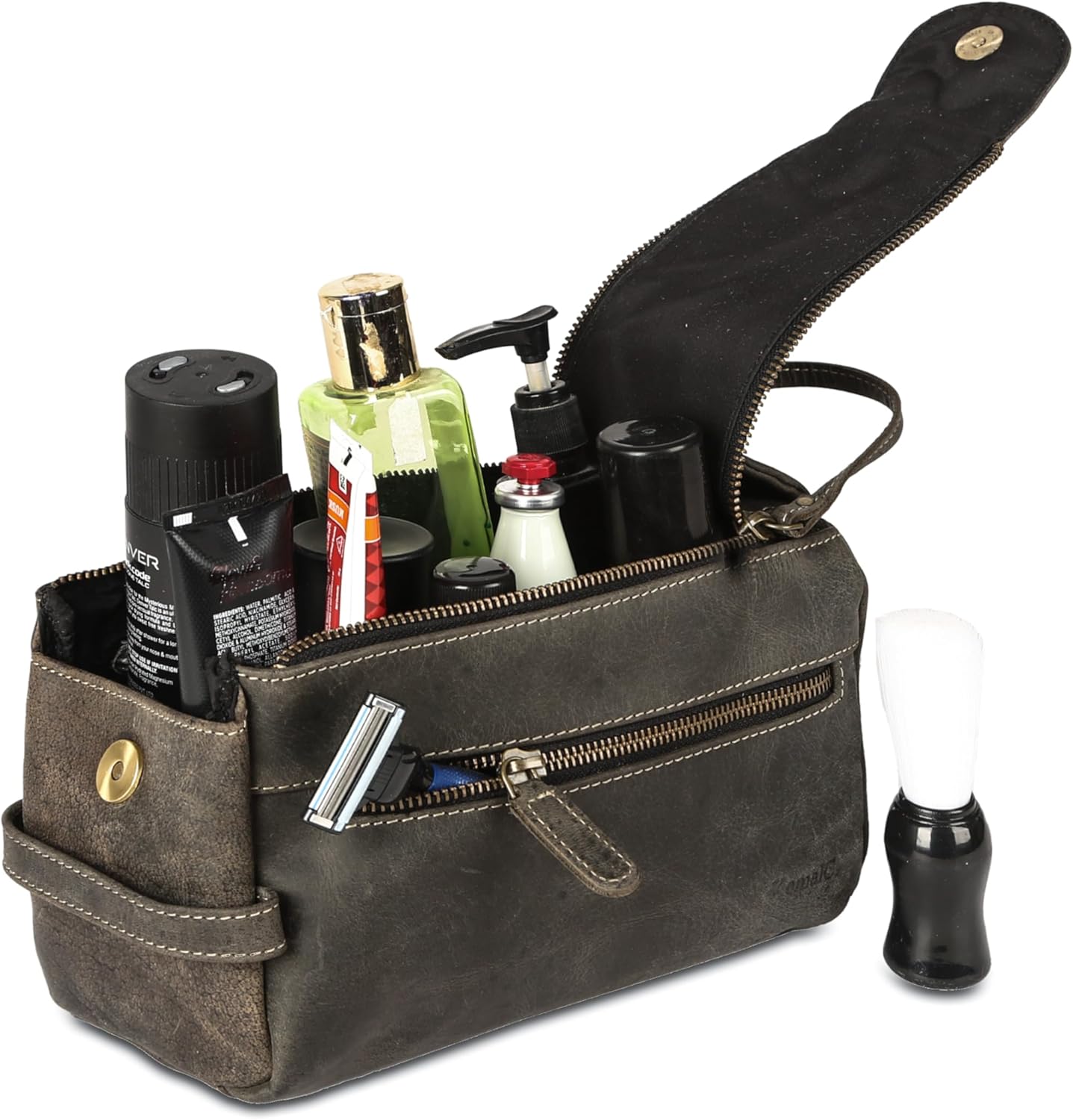 Premium Buffalo Leather Unisex Toiletry Bag Travel Dopp Kit Shaving kit (Distressed Tan)