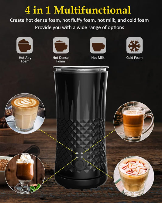 Milk Frother, Ausyle 4-in-1 Electric Milk Frother and Steamer, Non-Slip Stylish Design, Hot & Cold Milk Steamer with Temperature Control, Auto Shut-Off Frother for Coffee, Latte, Cappuccino, Macchiato - PuriLite