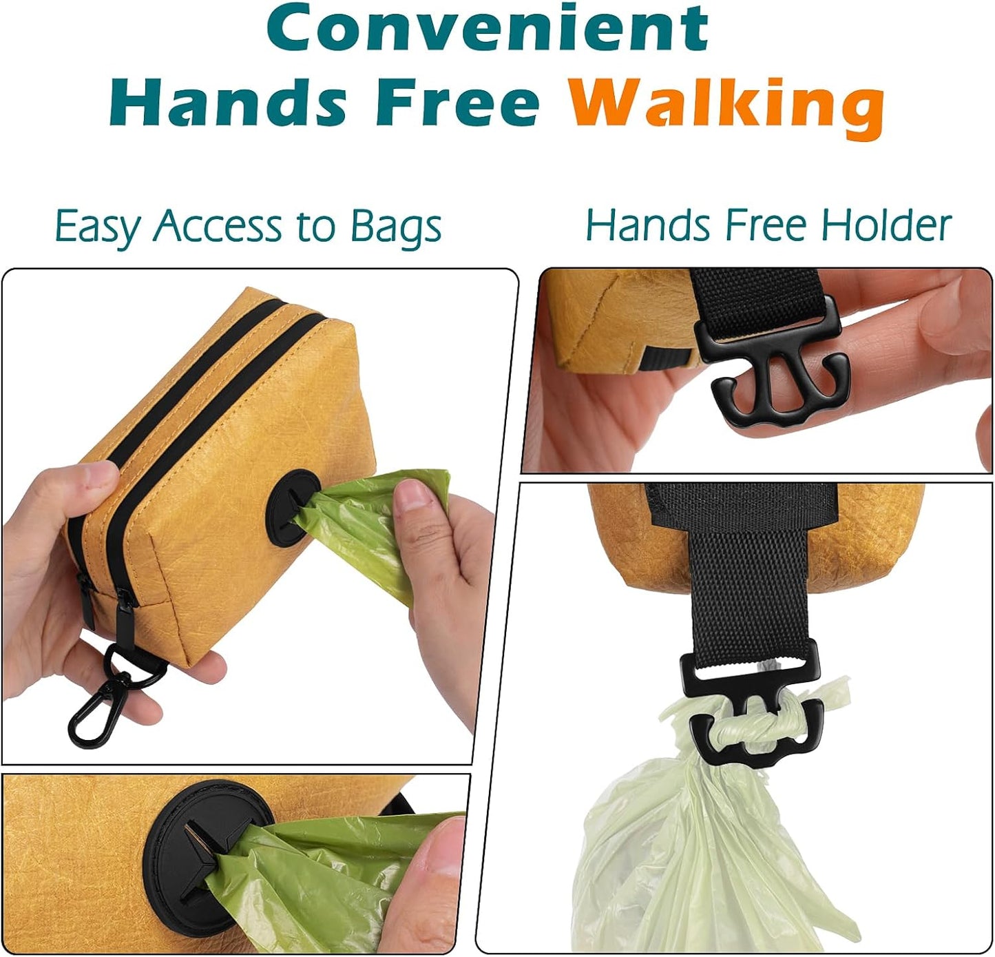 PetBonus Waterproof Dog Poop Bag Holder for leashes, Portable Pet Waste Bag Dispenser, 2 Pouches for Treat Holder and Walking Accessories, Fit All Leashes, Includes 1 Roll of Dog Poop Bags (Green)