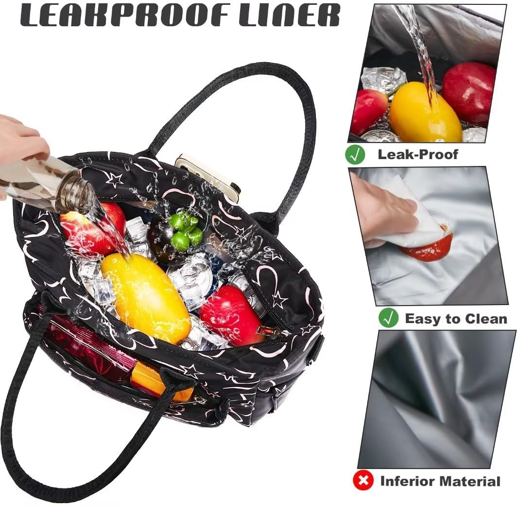 Lunch Bag for Women, Insulated Lunch Box for Work, Large Leakproof Cooler Purse with Side Pockets & Removable Shoulder Strap Women's Lunch Tote Bag for Picnic Work Beach Cute Lunch Bags (Heart)