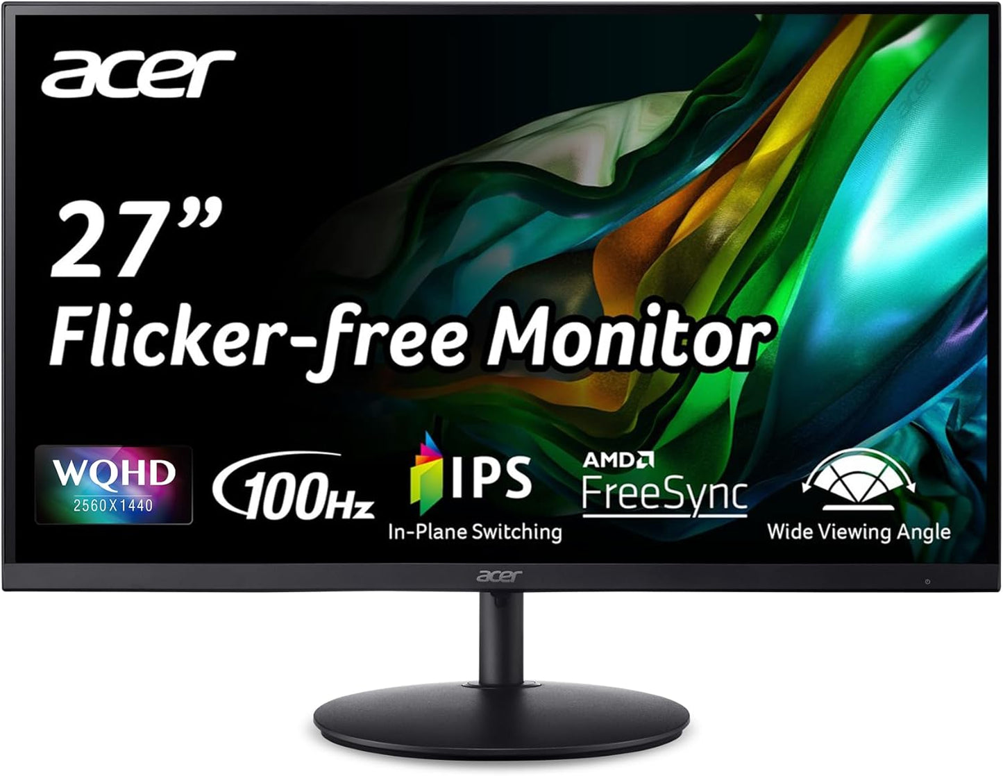 Acer SH272U Ebmiiphx 27" WQHD (2560 x 1440) Widescreen IPS Monitor| AMD FreeSync | 1ms (VRB) | 100Hz Refresh | 2 Speakers | VESA Compliant | HDMI Cable Incl.