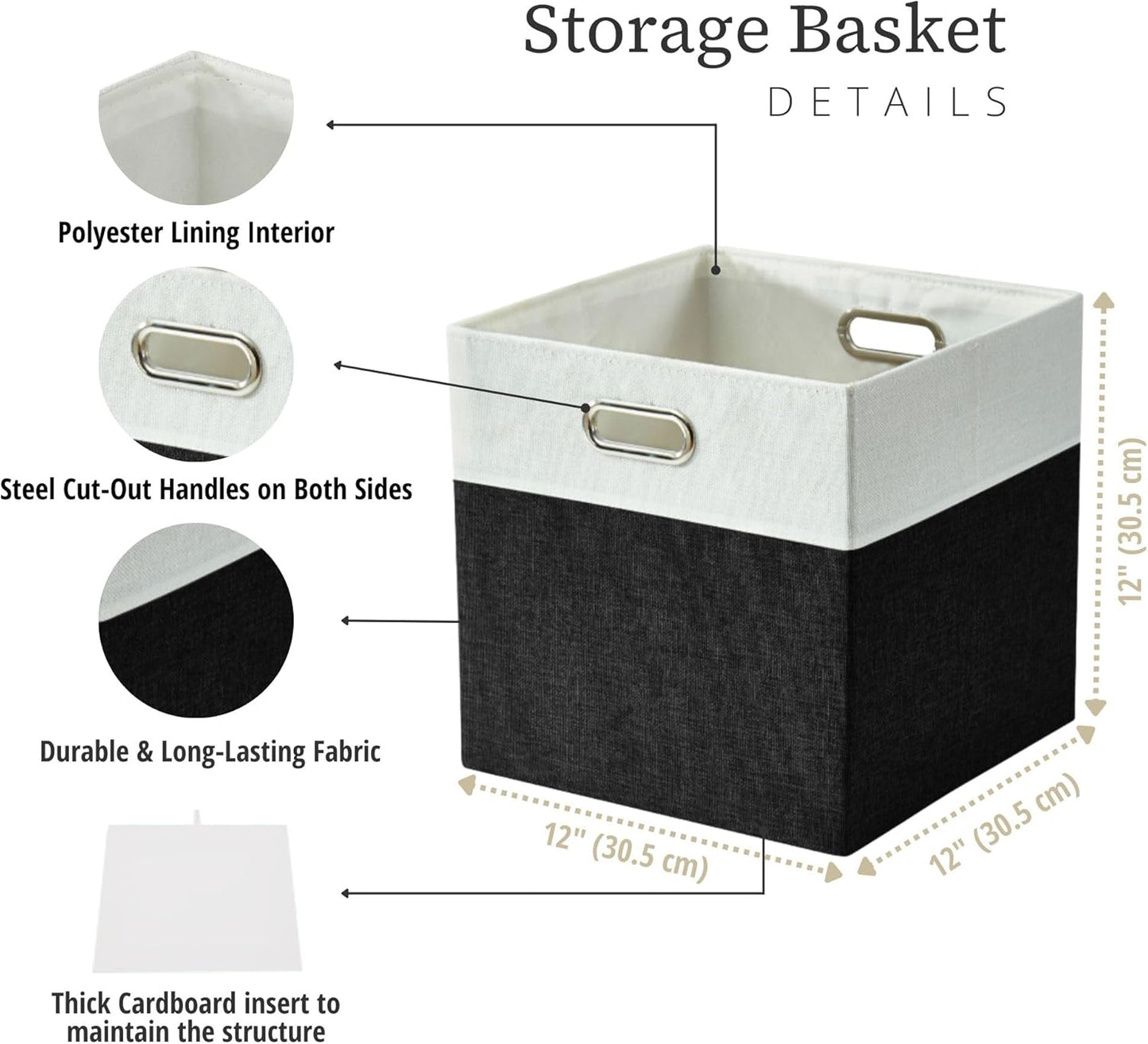 DECOMOMO Fabric Cube Storage Bin - Storage Baskets for Shelves, Kallax (Grey & White, 13 inch Cube) - 4 Pack