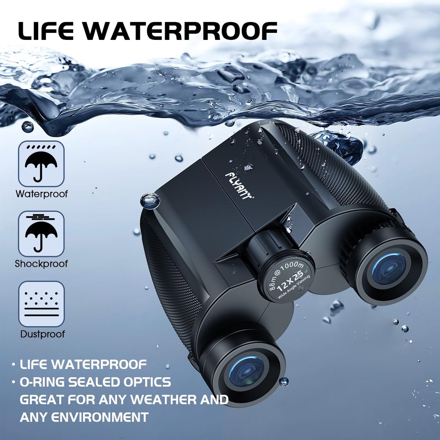 12x25 High Powered Binoculars for Adults, Waterproof Compact Binoculars with Low Light Vision, Premium Long Range Binoculars for Bird Watching, Outdoor Hunting, Travel, Sightseeing, Concert, Cruise