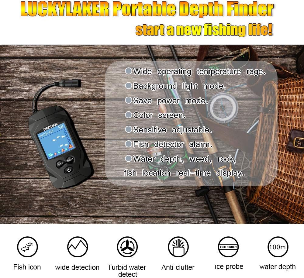 LUCKYLAKER Water Boat Fish Finders Depth Portable Handheld Fish Finder Transducer Wired Ice Fishing Finders Sonar
