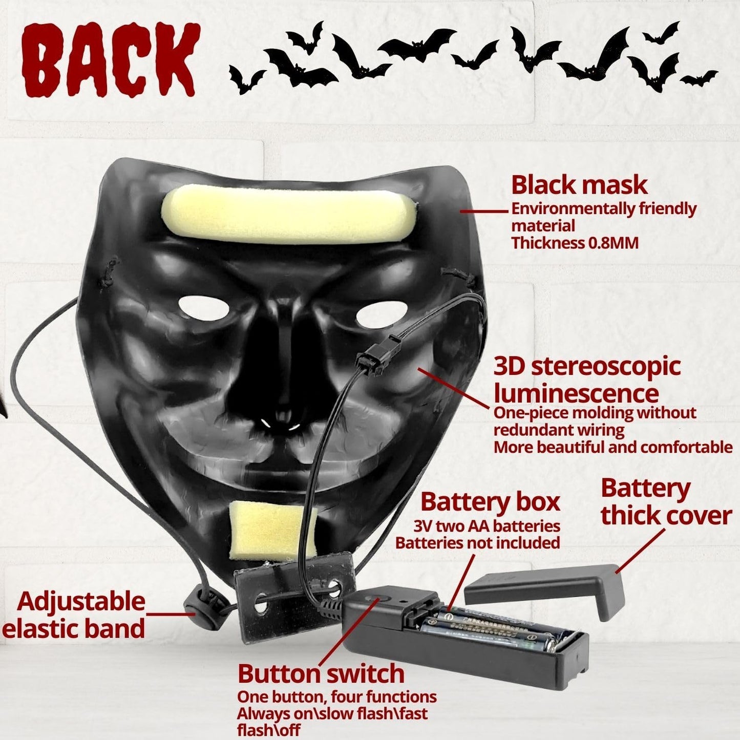 Crethinkaty Halloween Purge Mask Led Light Up Mask