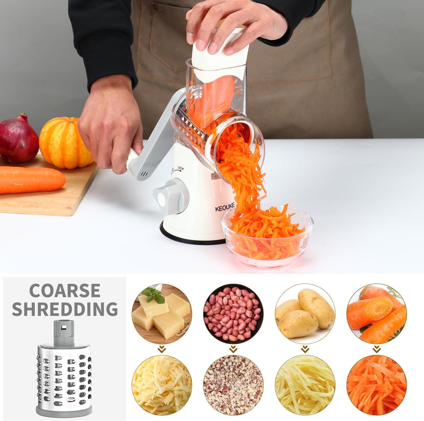 Purilite Select Rotary Cheese Grater with 3 Stainless Steel Blades