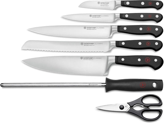 Wüsthof Classic Knife Block Set, 8 Pieces (1090170707), Precision Forged High-Carbon Stainless Steel Blade - PuriLite