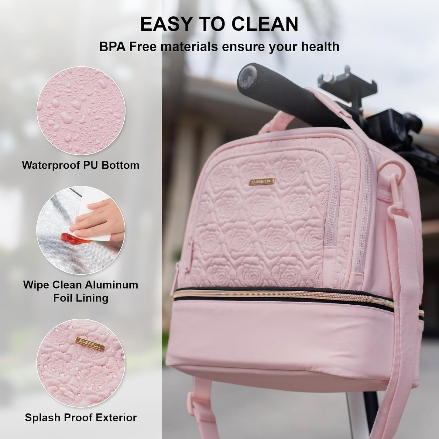 Everfun Womens Lunch Box Two Compartments Insulated Lunch Tote Bag Large Leakproof Soft Cooler for Work Picnic Travel, Black