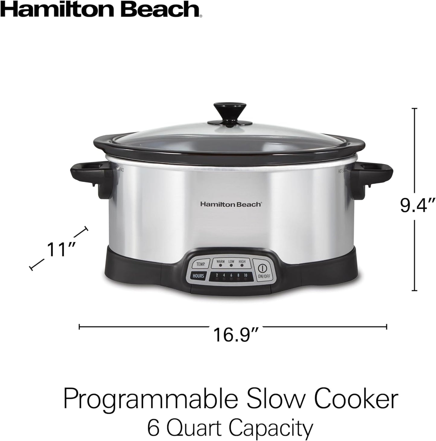 Hamilton Beach Programmable Slow Cooker, 6 Quart Capacity, Silver, 33463