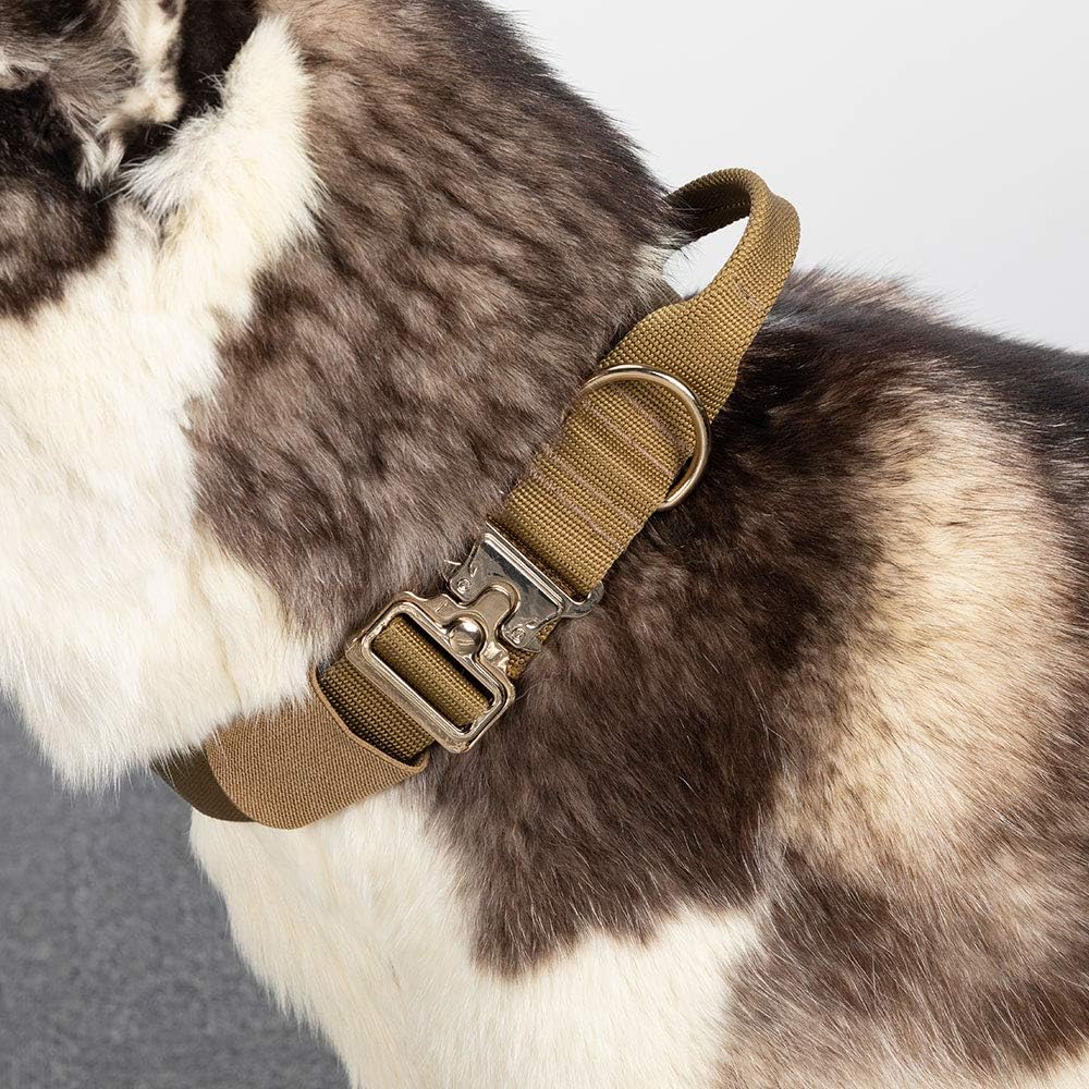 EXCELLENT ELITE SPANKER Tactical Dog Collar Nylon Adjustable K9 Collar Military Dog Collar Heavy Duty Metal Buckle with Handle(Coyote Brown-XL)