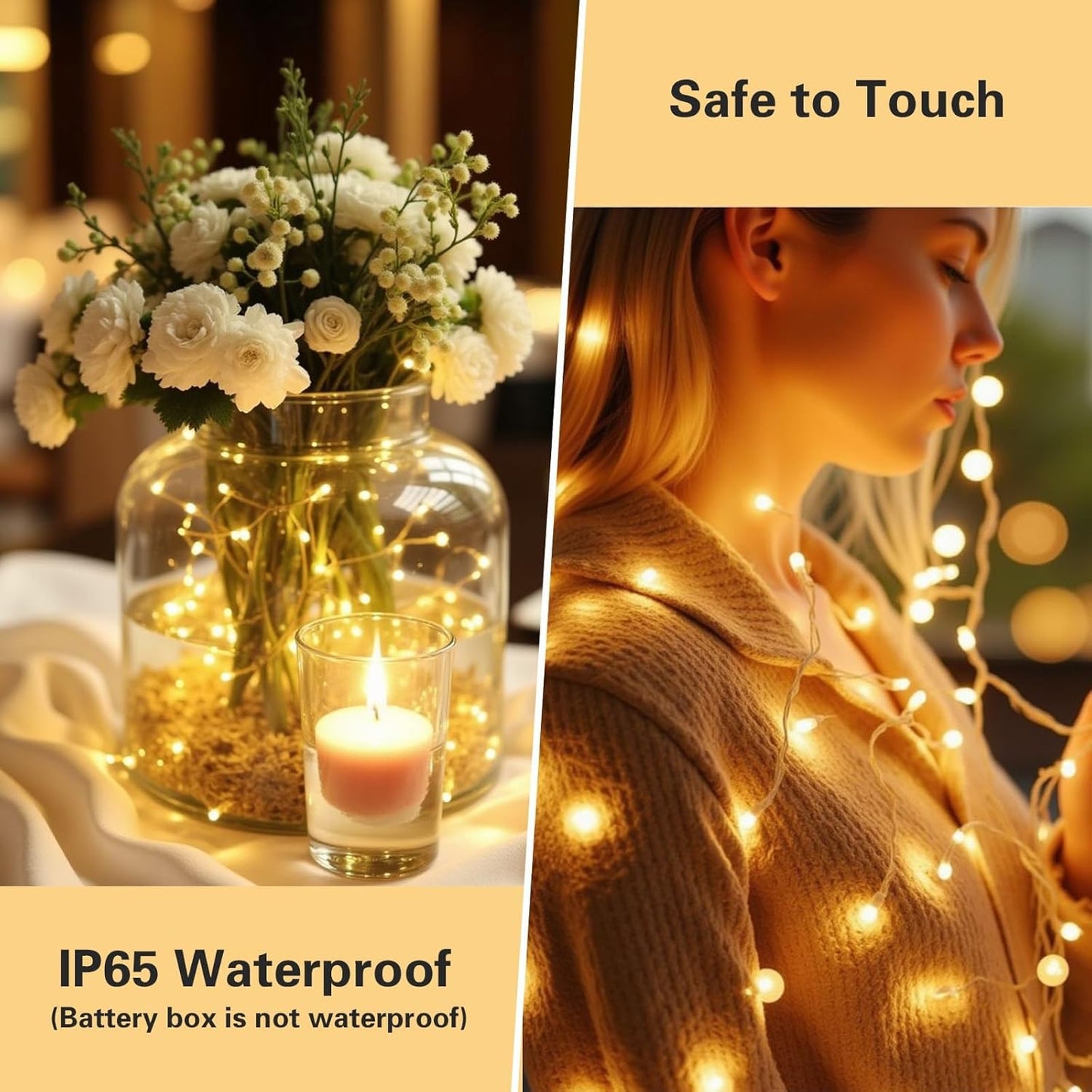 AlldGuo 2-Pack Fairy Lights Battery Powered – 2M 20 LED Warm White Twinkle Lights with Timer, Flexible Silver Wire Indoor String Lights for Bedroom, Christmas, Halloween, Party, DIY Decor