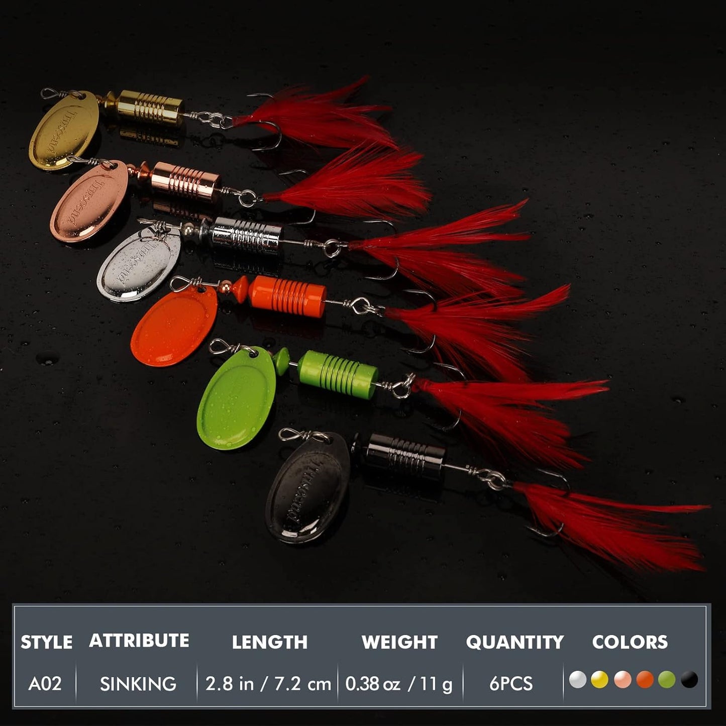 TRUSCEND Fishing Spinners with Unique Double Spoons, Nano-Plated Rooster Tail Fishing Lures with Copper Body & Blade, Great Action Blade Bait for Bass Trout Walleye, Freshwater Ice Fishing Jigs