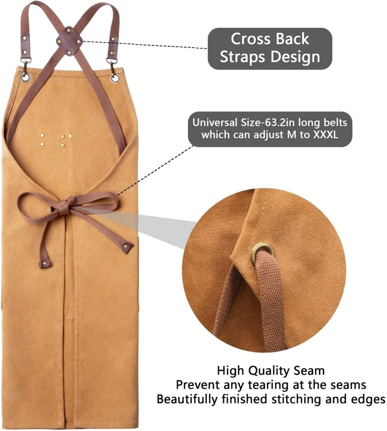 CONTAIL Chef Apron for Men Women,Canvas Aprons with Pockets-Cross Back Kitchen Apron for Cooking Grilling Baking BBQ Barber