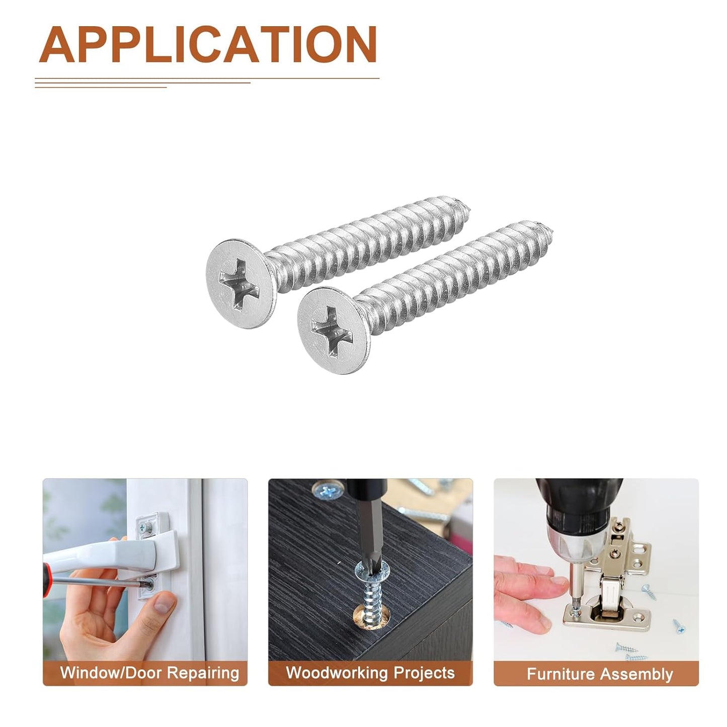 DTGN 100Pcs #8x1 Flat Head Wood Screws, 304 Stainless Steel Phillips Self Tapping Screws - Good for Woodworking, Furniture - Silver