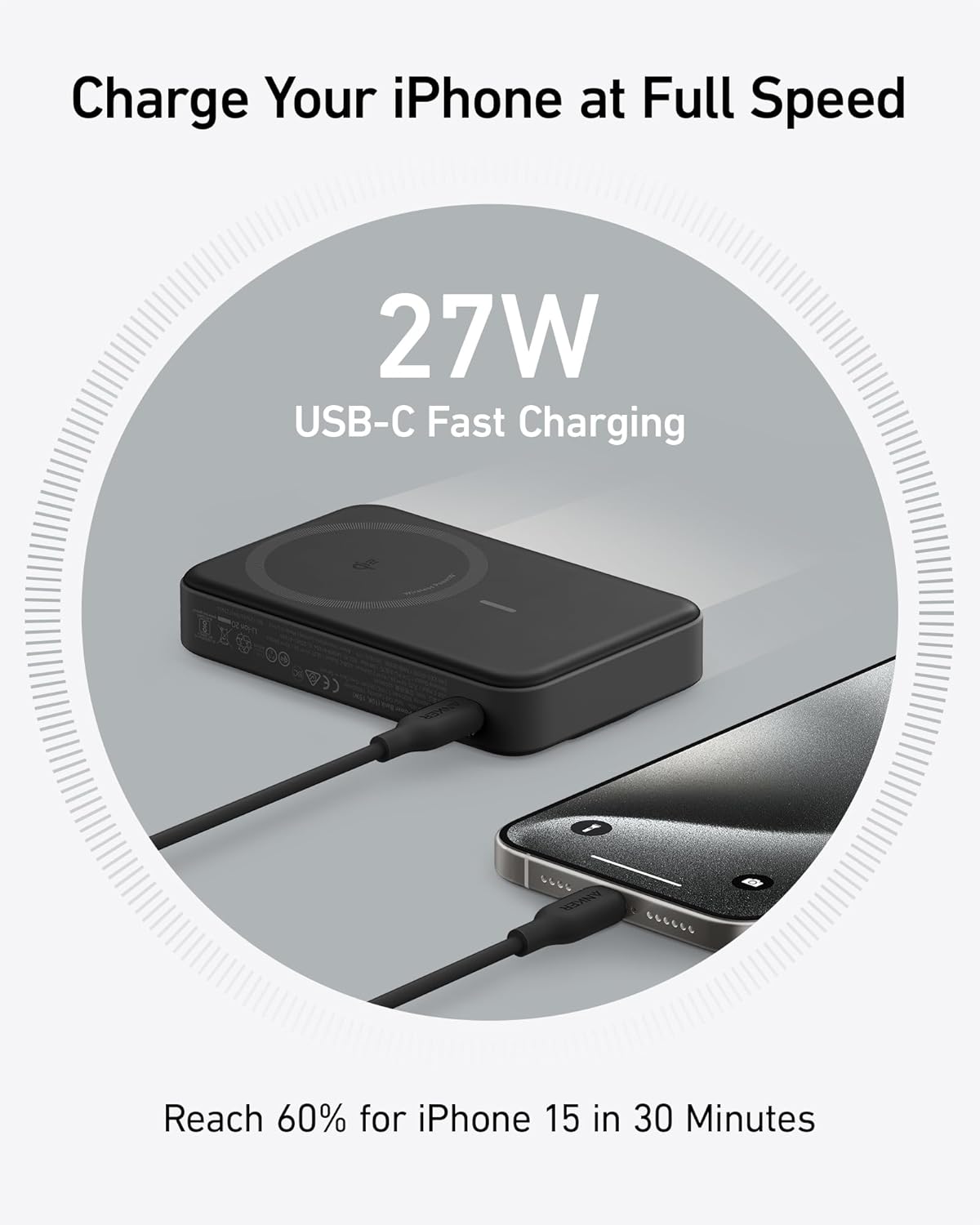 Anker MagGo Power Bank, Qi2 Certified 15W Ultra-Fast MagSafe-Compatible Portable Charger, 10,000mAh Battery Pack with Smart Display and Foldable Stand, for iPhone 15/14/13/12 (USB-C Cable Included)