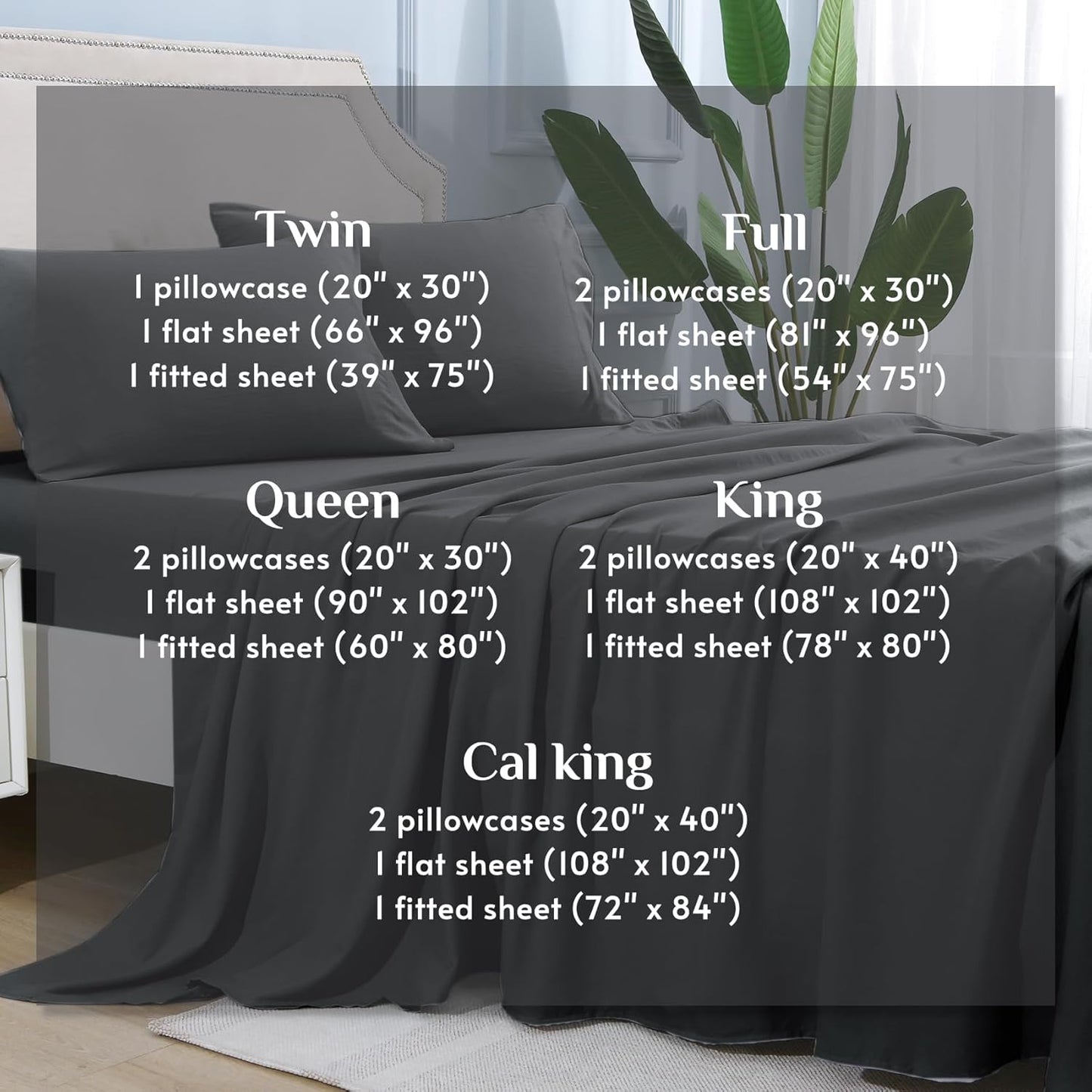JOLLYVOGUE Queen Size Bed Sheet Set - 4 Piece Bed Sheets Set with Deep Pocket - Soft Breathable & Cooling - Resists Shrinkage & Fading Draps Queen - Easy Care (Dark Grey)