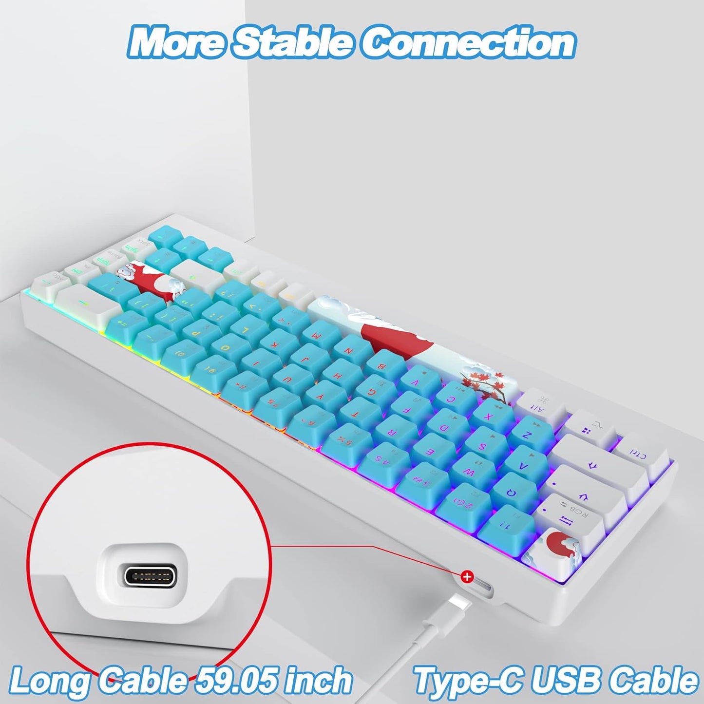 Fogruaden Full Size Mechanical Keyboard, Green Matcha Keyboard, Wired USB 104 Keys RGB Backlit Gaming Keyboard with Number Pad, Red Switches, NKRO Mechanical Keyboard for Windows Laptop PC Gamer
