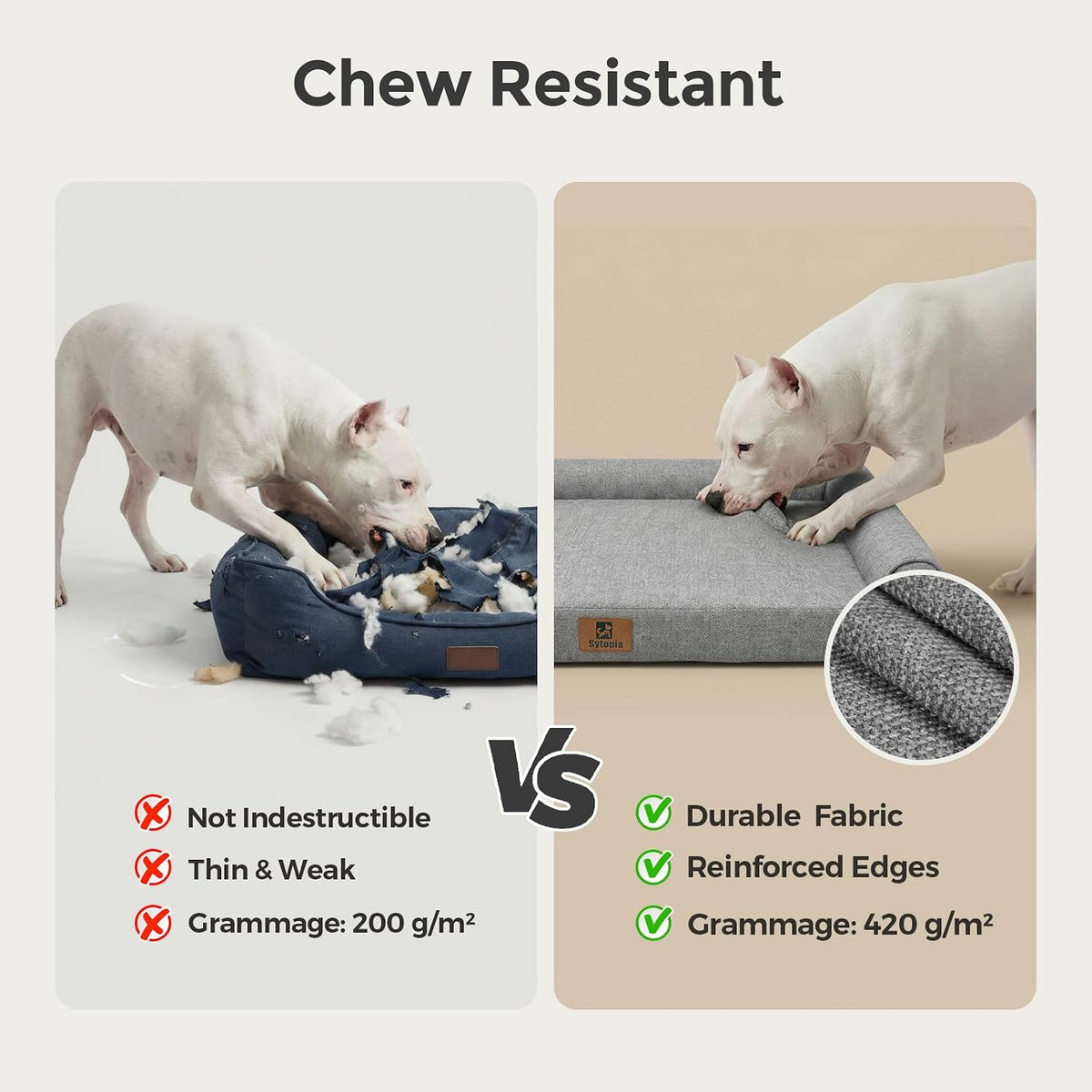 Sytopia 42 Inch Indestructible Dog Beds for Large Dogs, Big Chew Proof Orthopedic Egg Crate Foam Pet Bed with Washable Removable Cover and Anti-Slip Bottom, Great Gift for Pets, Grey