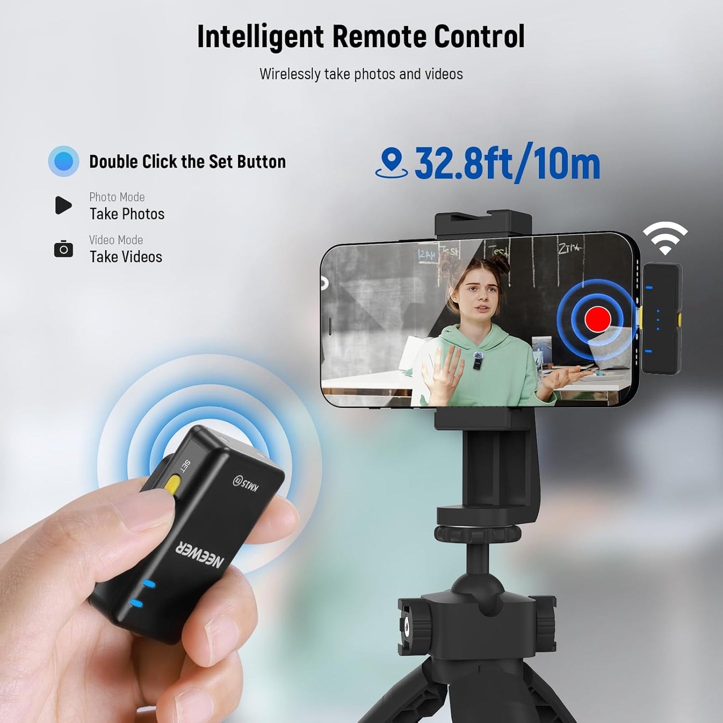 NEEWER CM28 Wireless Lavalier Microphone System with Charging Case, 1 Click Noise Canceling, 4GB Storage for 9Hrs of 48KHz 16 Bit Uncompressed Audio Lapel Mic Compatible with iPhone/Android/PC/Camera