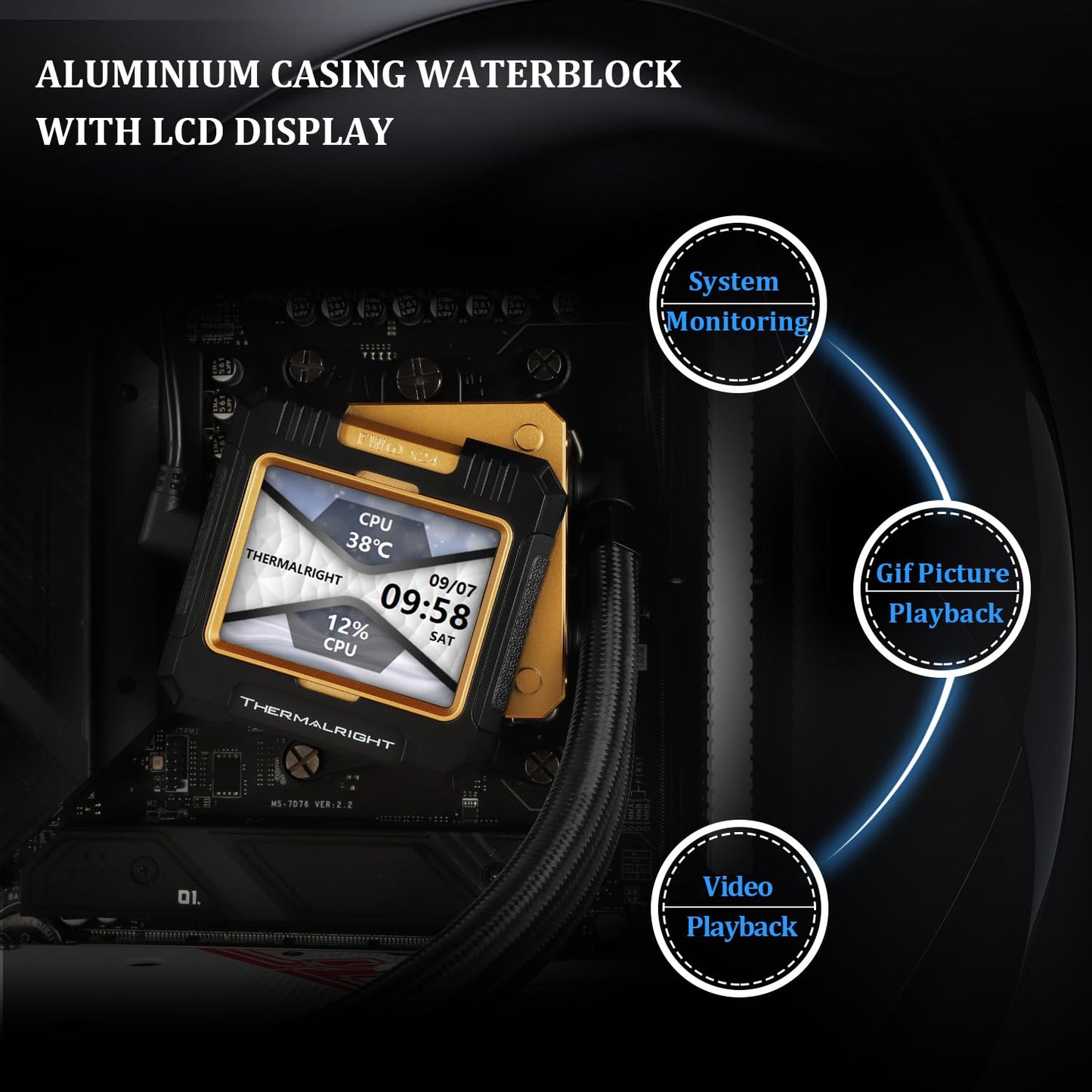 Thermalright FW 360 Black ARGB-360mm AIO CPU Liquid Cooler,IPS LCD Screen with 320 * 240 Resolution,for AM5/Intel LGA1700,‘2.4 inch’Magnet-Absorbent LCD Screen for Images -Black