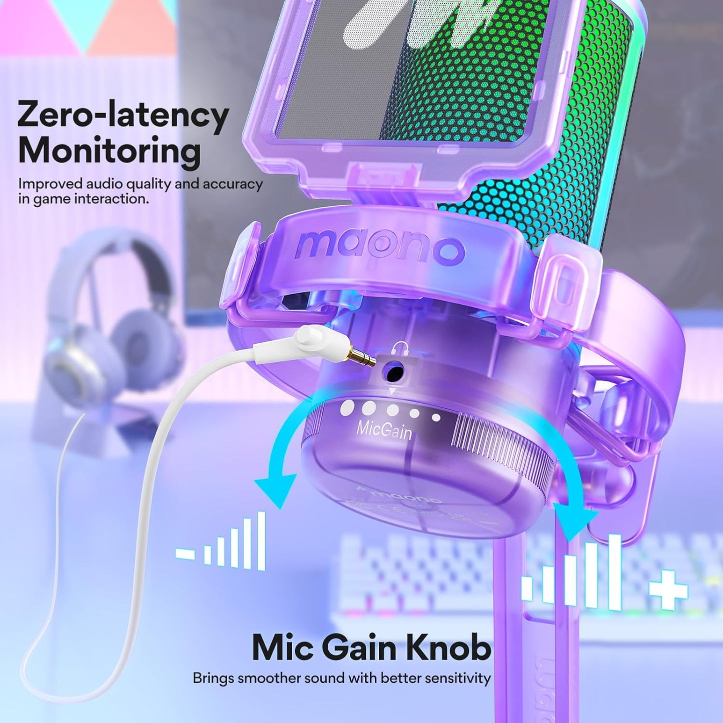 MAONO Gaming USB Microphone, Noise Cancellation Condenser mic with Mute, Gain, Monitoring, Boom Arm for Streaming, Podcast, Vocal, Twitch, YouTube, Discord, PC, Computer, PS4, PS5, Mac, DGM20S