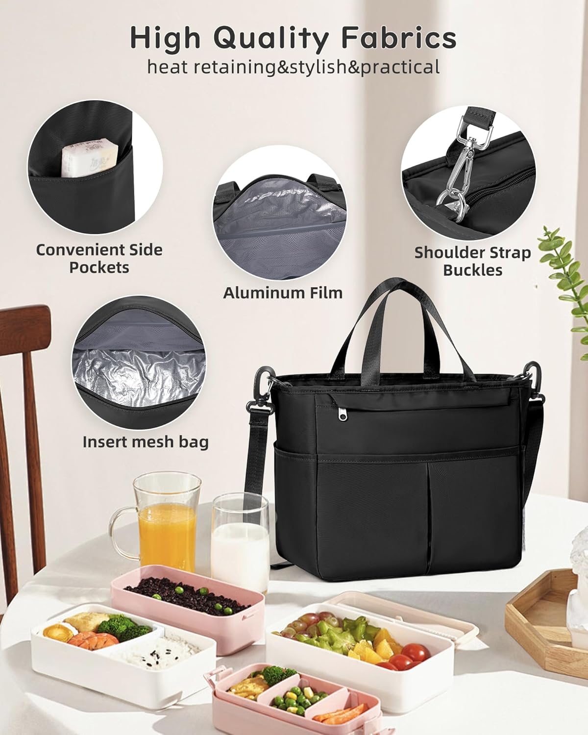Lunch Bag Insulated Lunch Box Leakproof Lunch Tote Bags for Women Men,Portable Thermal Cooler Bag Lunch Containers with Shoulder Strap for Work, Family, Picnic, School, Outdoor,BBQ C2-Pinkpurple