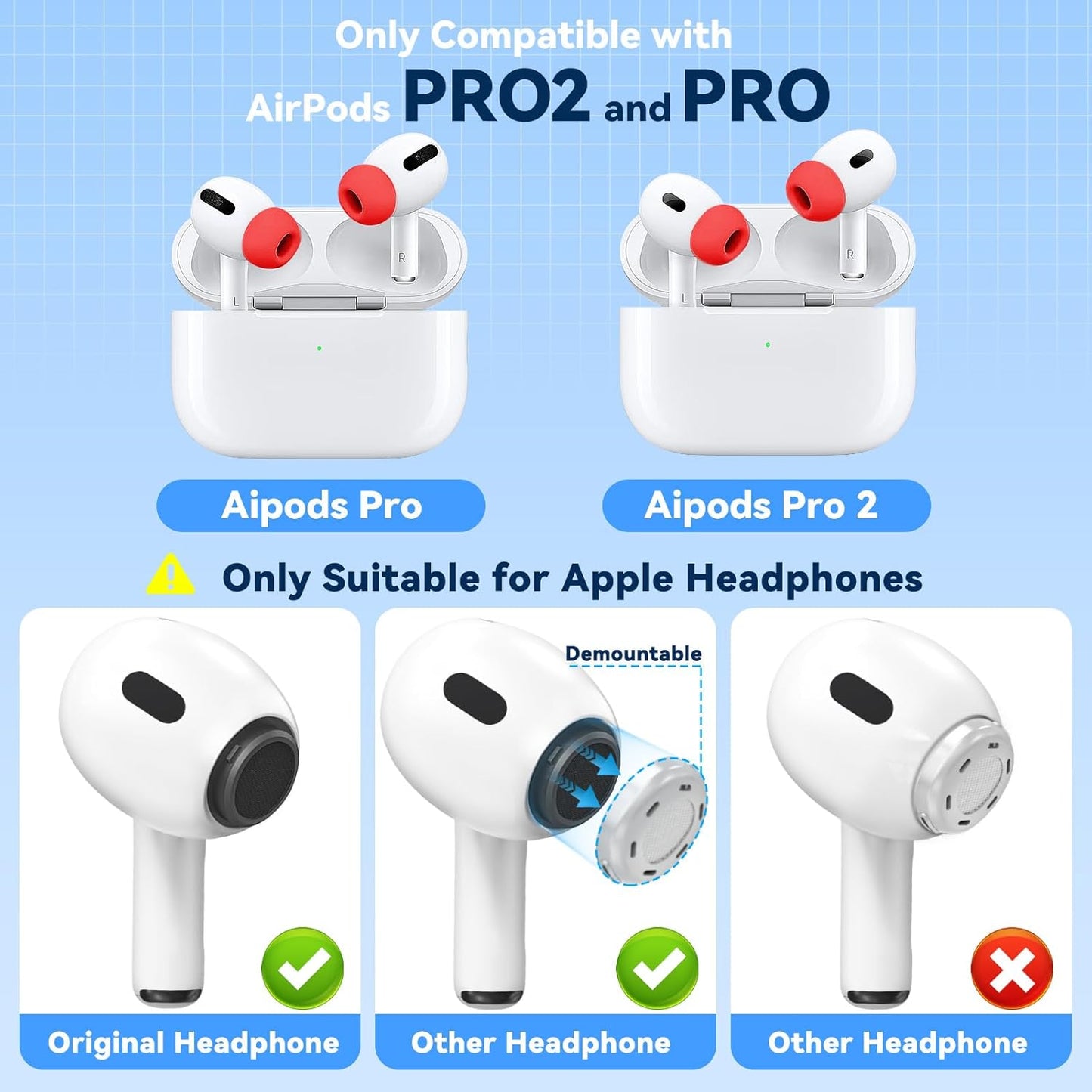 4 Pairs Replacement Ear Tips for AirPods Pro 2nd/1st Generation with Portable Storage Box & Cleaner Pen,Noise Reduction Holewith & Built-in dust Guard Screen,Silicone Ear Tips for AirPods Pro (White)