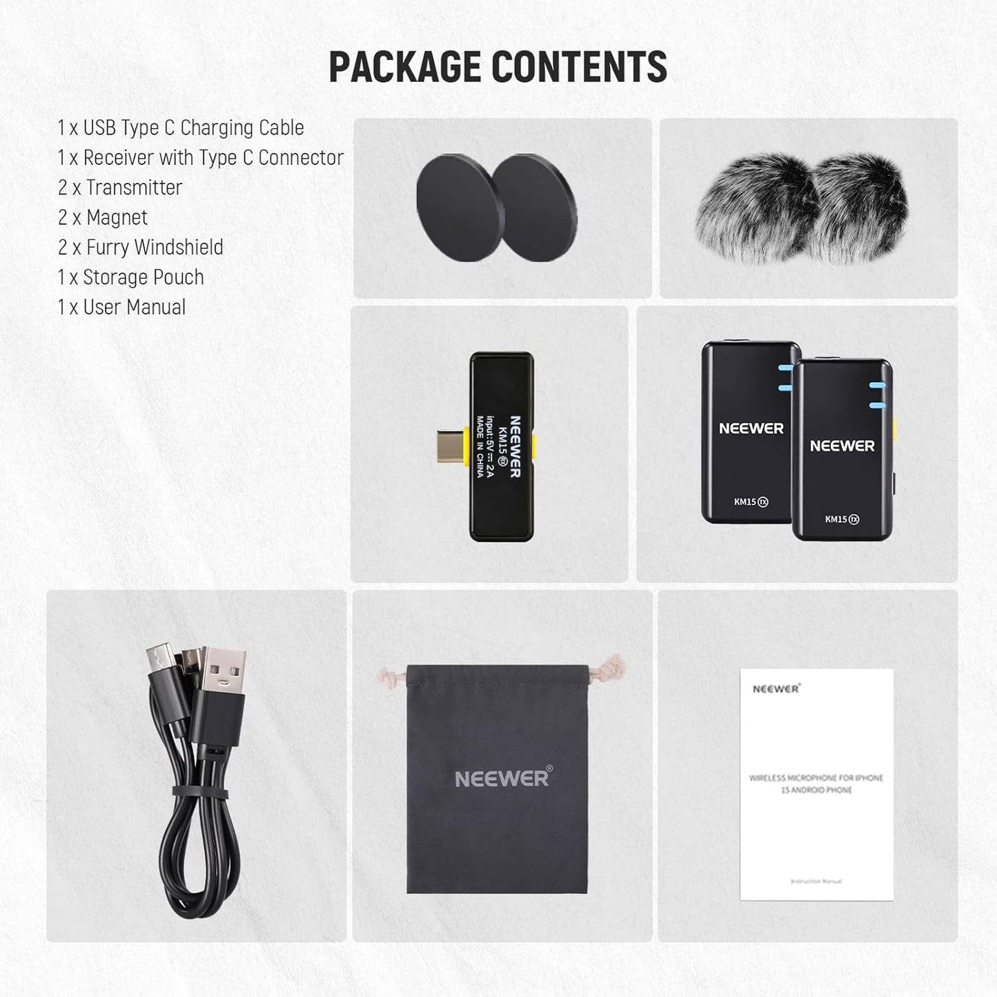 NEEWER CM28 Wireless Lavalier Microphone System with Charging Case, 1 Click Noise Canceling, 4GB Storage for 9Hrs of 48KHz 16 Bit Uncompressed Audio Lapel Mic Compatible with iPhone/Android/PC/Camera