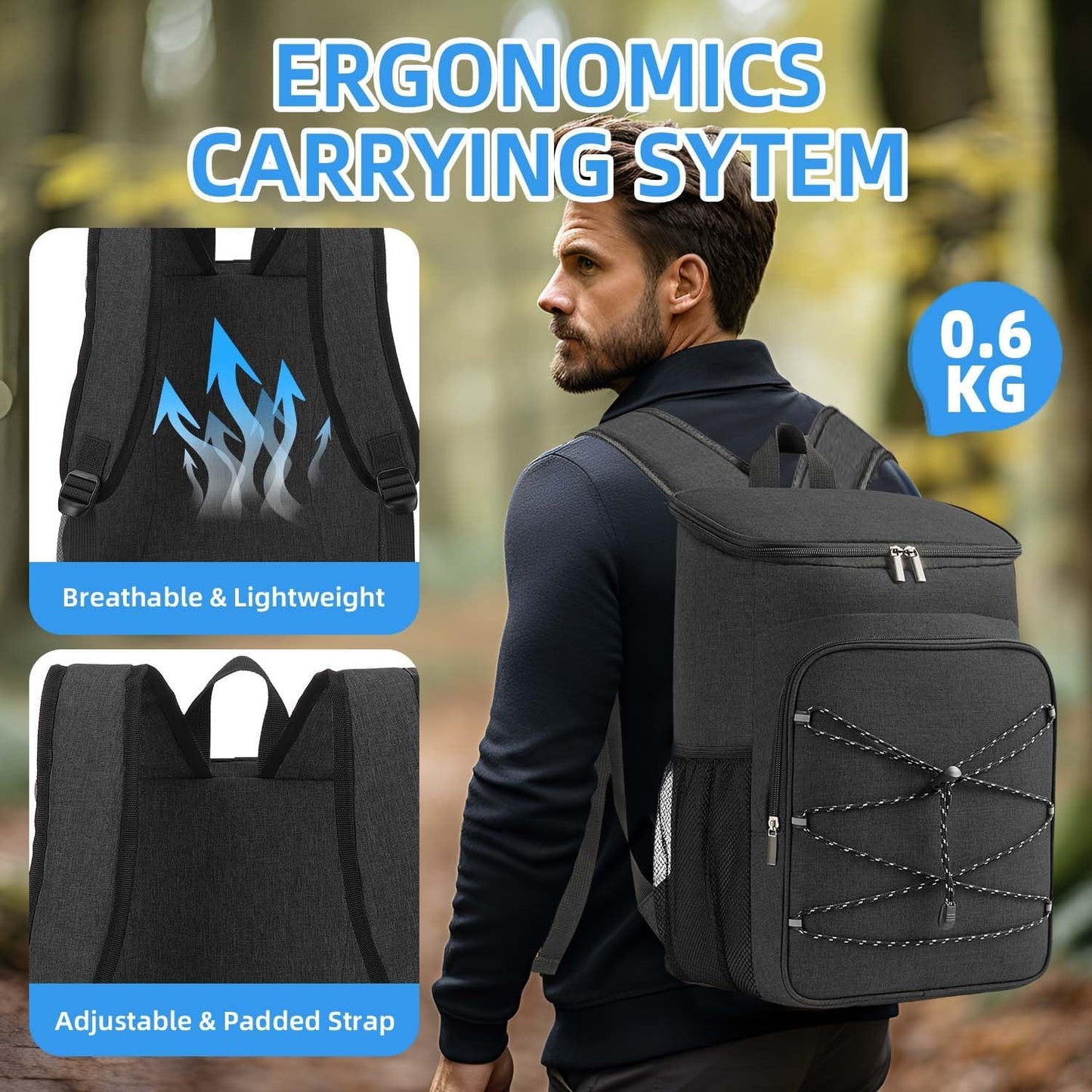 Bagtopia Camping Cooler Backpack 25 Cans, Leak Proof Insulated Thermal Bag, Beach Travel Picnic Lunch Backpack for Men Women
