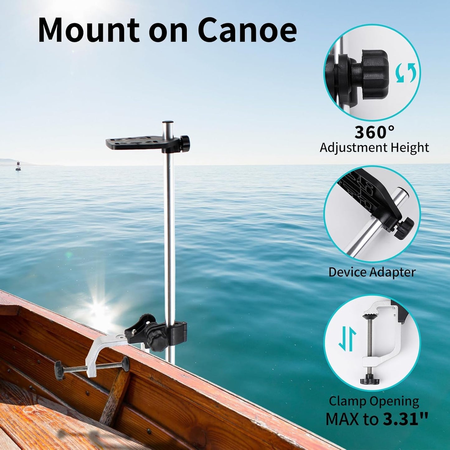 Xproutdoor Portable Transducer Mount, 360° Adjustable Rotatable Fish Finder Mount, Transducer Mounting Bracket for Boat Canoe Kayak