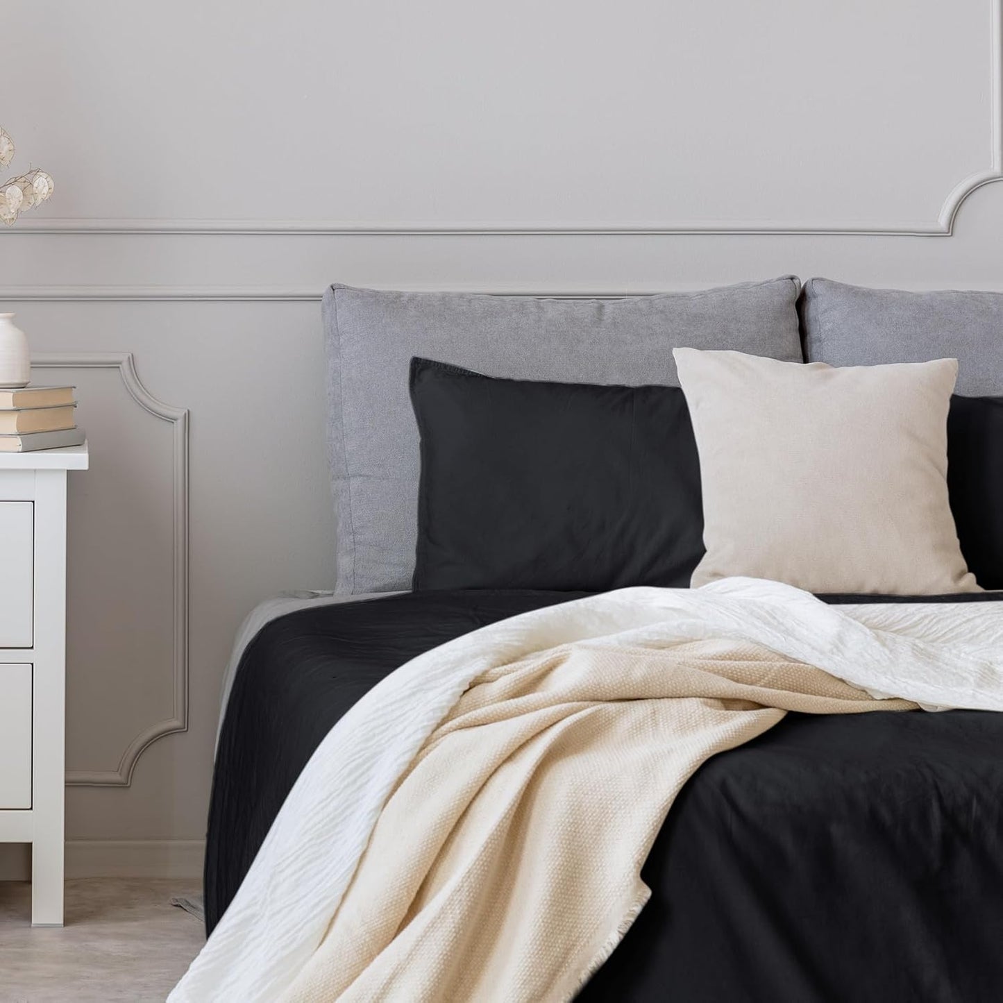 JOLLYVOGUE Queen Size Bed Sheet Set - 4 Piece Bed Sheets Set with Deep Pocket - Soft Breathable & Cooling - Resists Shrinkage & Fading Draps Queen - Easy Care (Dark Grey)