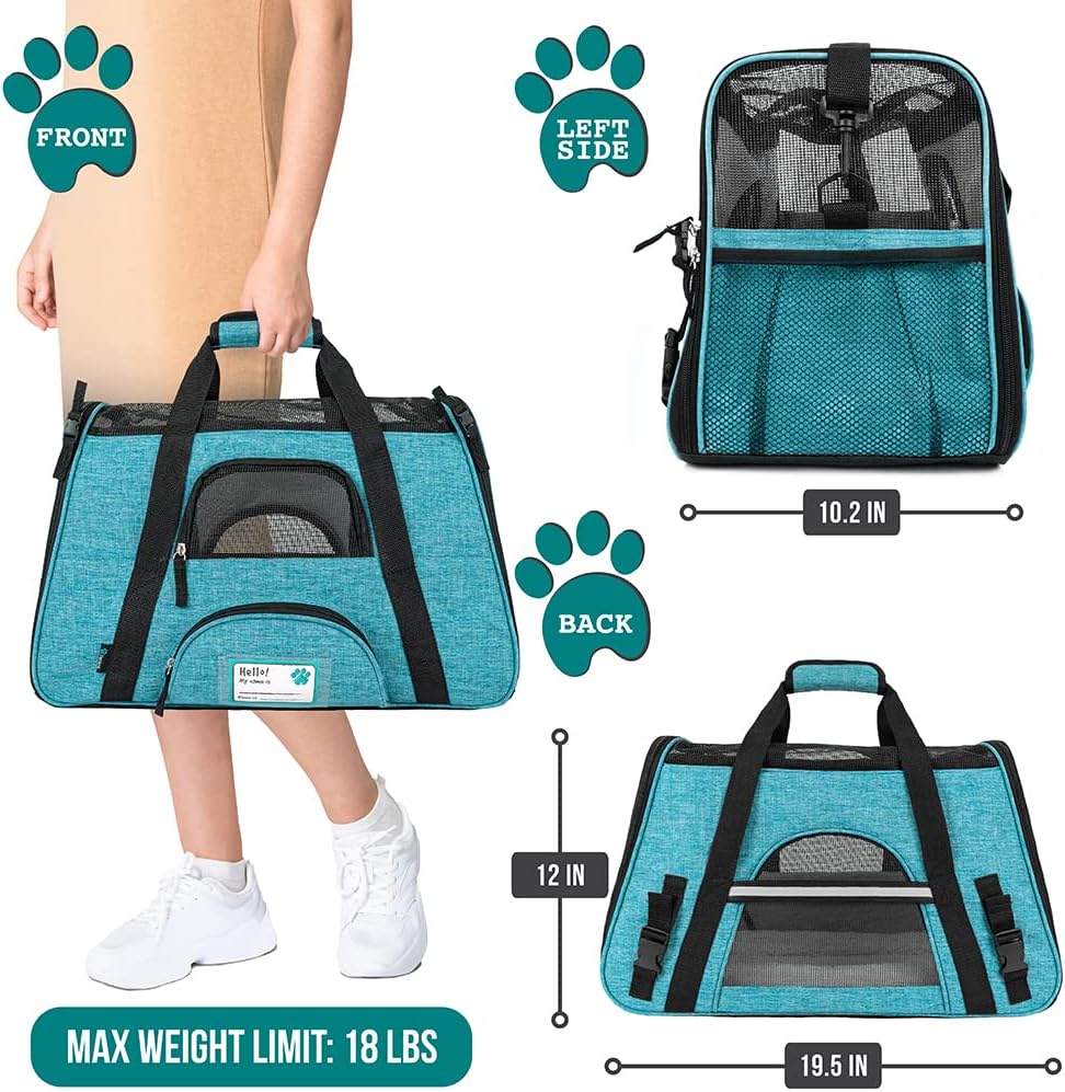 Premium Airline Approved Soft-Sided Pet Travel Carrier by PetAmi | Ventilated, Comfortable Design with Safety Features | Perfect For Plane or Car | Ideal for Small to Medium Sized Cats, Dogs, and Pets