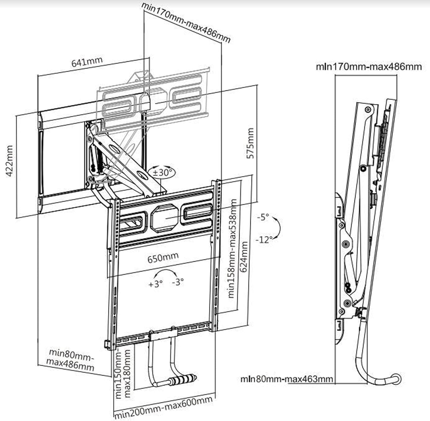 PrimeCables Pull-Down Full-Motion TV Wall Mount for 43-70 Inch TVs Fireplace Above 77Lbs Capacity Swivel/Tilt/Height Adjustment | Fits VESA 200x200-600x400