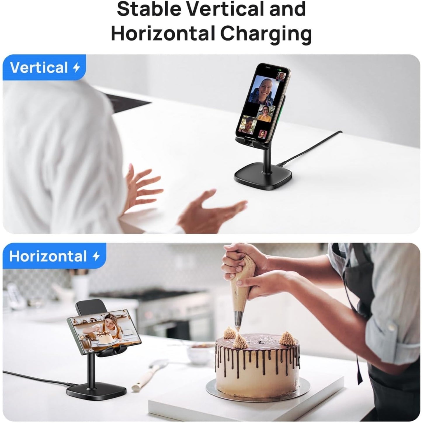 Wireless Charger, INIU 15W Qi Adjustable Fast Wireless Charging Station, Desktop Charging Dock Stand with Sleep-Friendly Adaptive Light for iPhone 15 14 13 12 Pro Samsung Galaxy S22 S21 Note 20 Google
