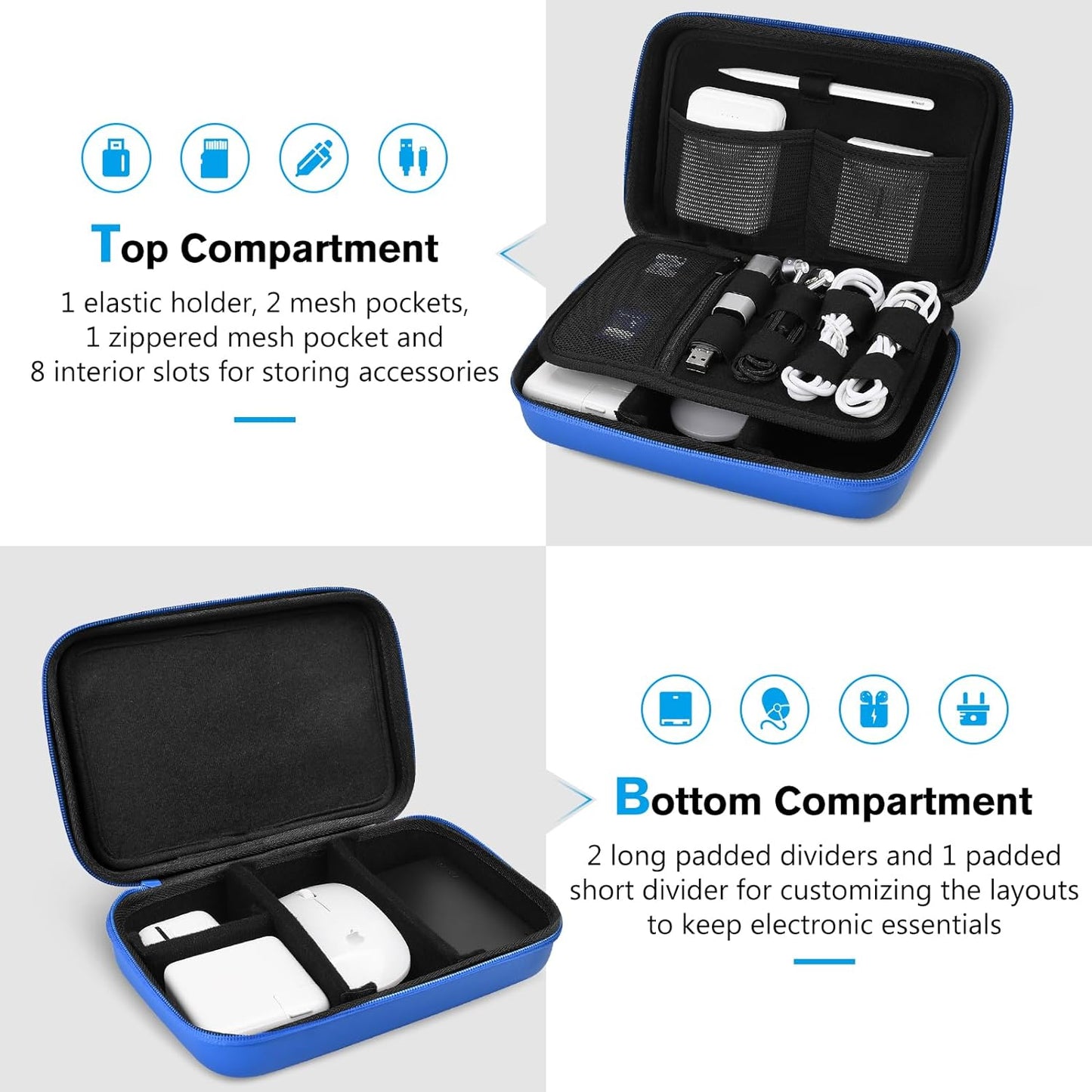 ProCase Hard Travel Electronic Organizer Case for MacBook Power Adapter Chargers Cables Power Bank Apple Magic Mouse Apple Pencil USB Flash Disk SD Card Small Portable Accessories Bag -L, Black