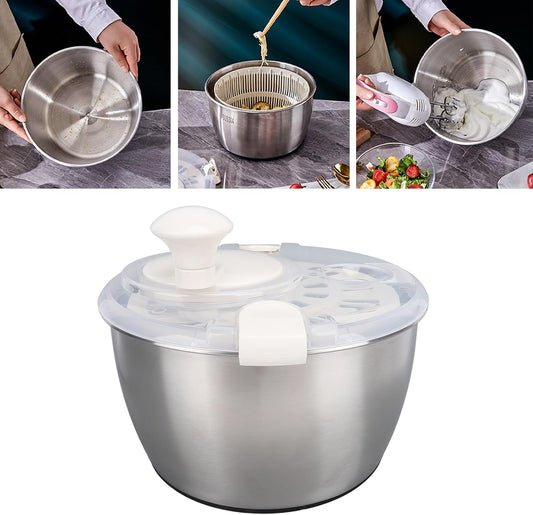 Stainless Steel Salad Spinner, Quick and Easy Vegetable Washer Lettuce Spinner with Transparent Lid and Drain Bowl Colander - PuriLite