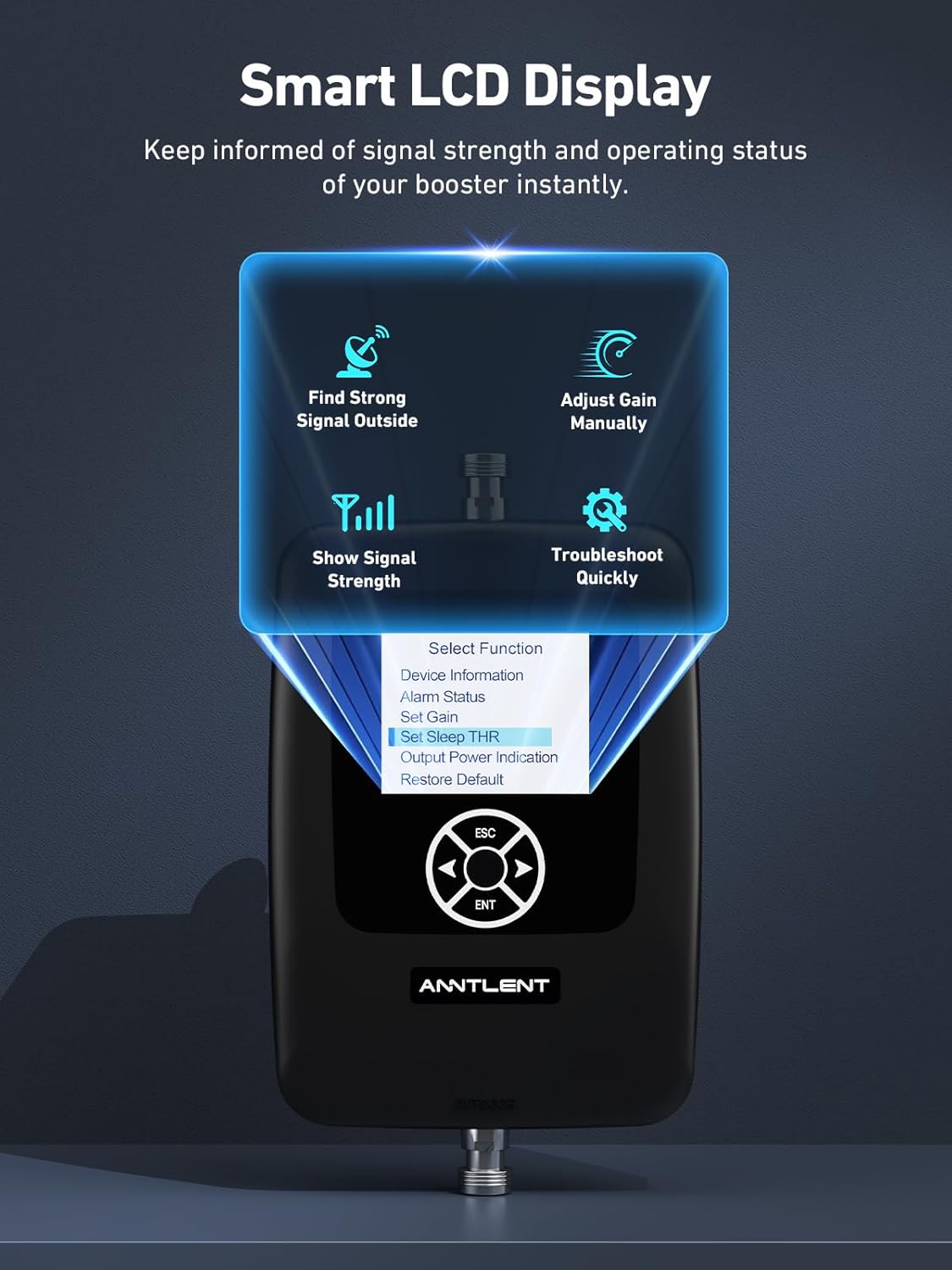 ANNTLENT Cell Phone Signal Booster for House 3G 4G LTE 5G Compatible with All Carriers on Band 25/2/66/4/7/5/12/17, Cell Booster with Omni Antenna and LCD Display, APP Adjust | ISED Approved