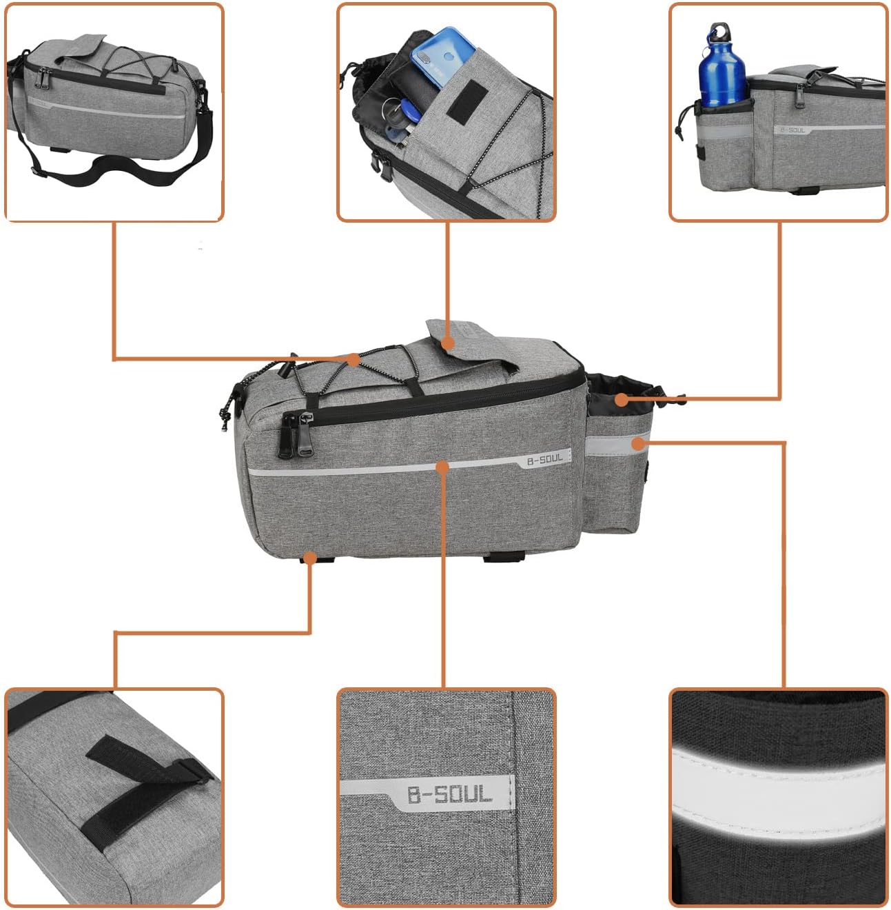 Bike Bag Back Rack Bag Waterproof Bicycle Panniers Carrier Cooler Big Capacity with Bottle Bag for Rear Rack