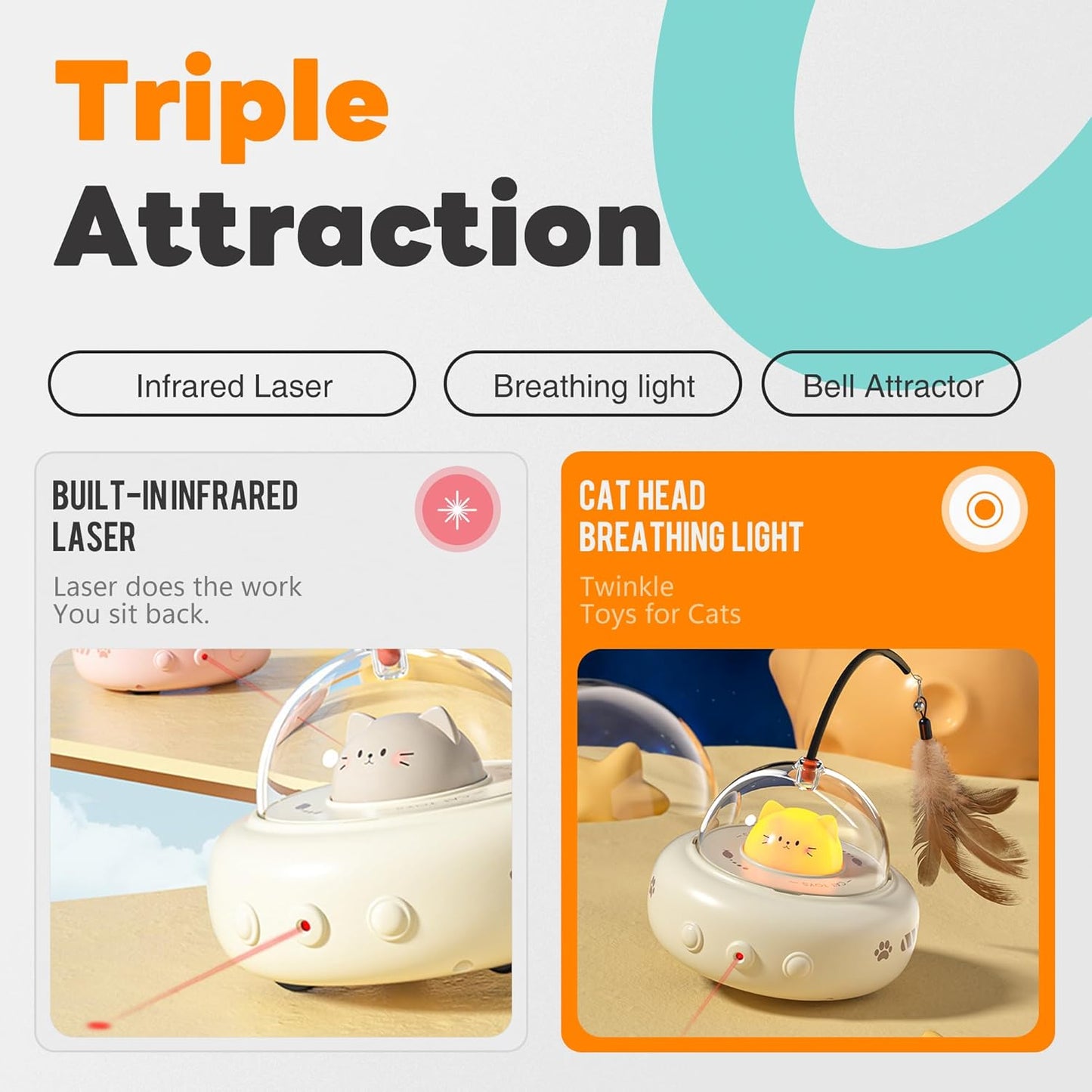 Li & Zhao Cat Laser Toy Automatic - Laser Cat Toys for Indoor Cats 2 in 1 Cat Laser Pointer Toy Interactive Cat Toy Electronic Cat Toy Rechargeable Moving Feather Cat Wand for Bored Cats Kittens