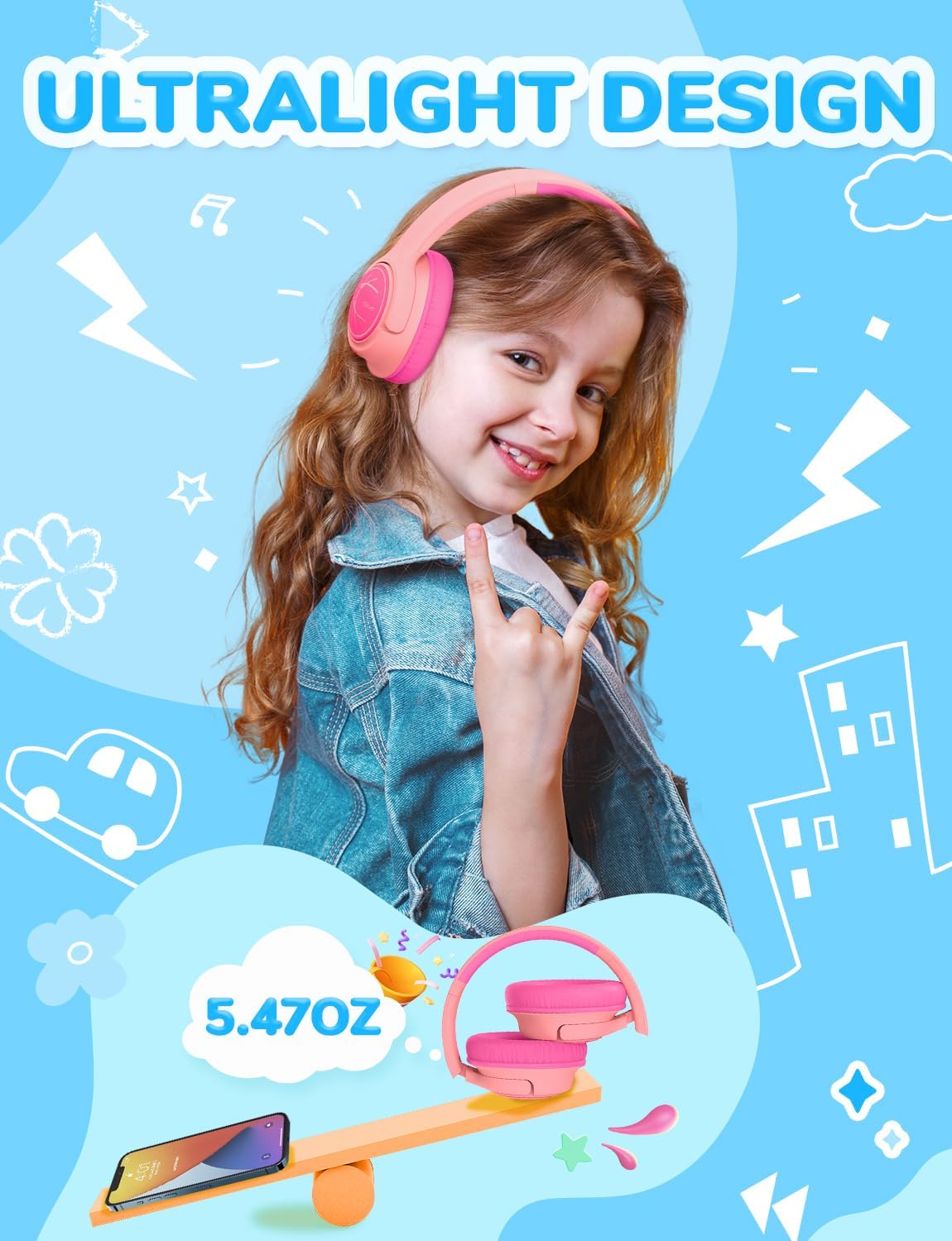 iClever Kids Headphones with Cord, 85dBA Safe Volume Wired Headphones for Kids, Stereo Sound Foldable Adjustable, 3.5mm Jack, Over Ear for School/Boys/Girls/iPad/Tablet/Travel, Blue