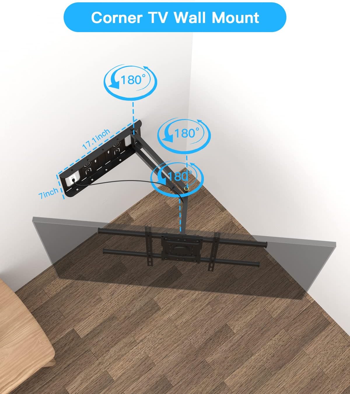 Corner TV Wall Mount,Long Arm TV Mount with 25.6 inch Extension,Full Motion TV Mount Swivel and Tilt Heavy Duty,90 Degree TV Wall Mount,Fit 32-70''TV, Load 77lbs,Max VESA 600x400mm by WHYFONE
