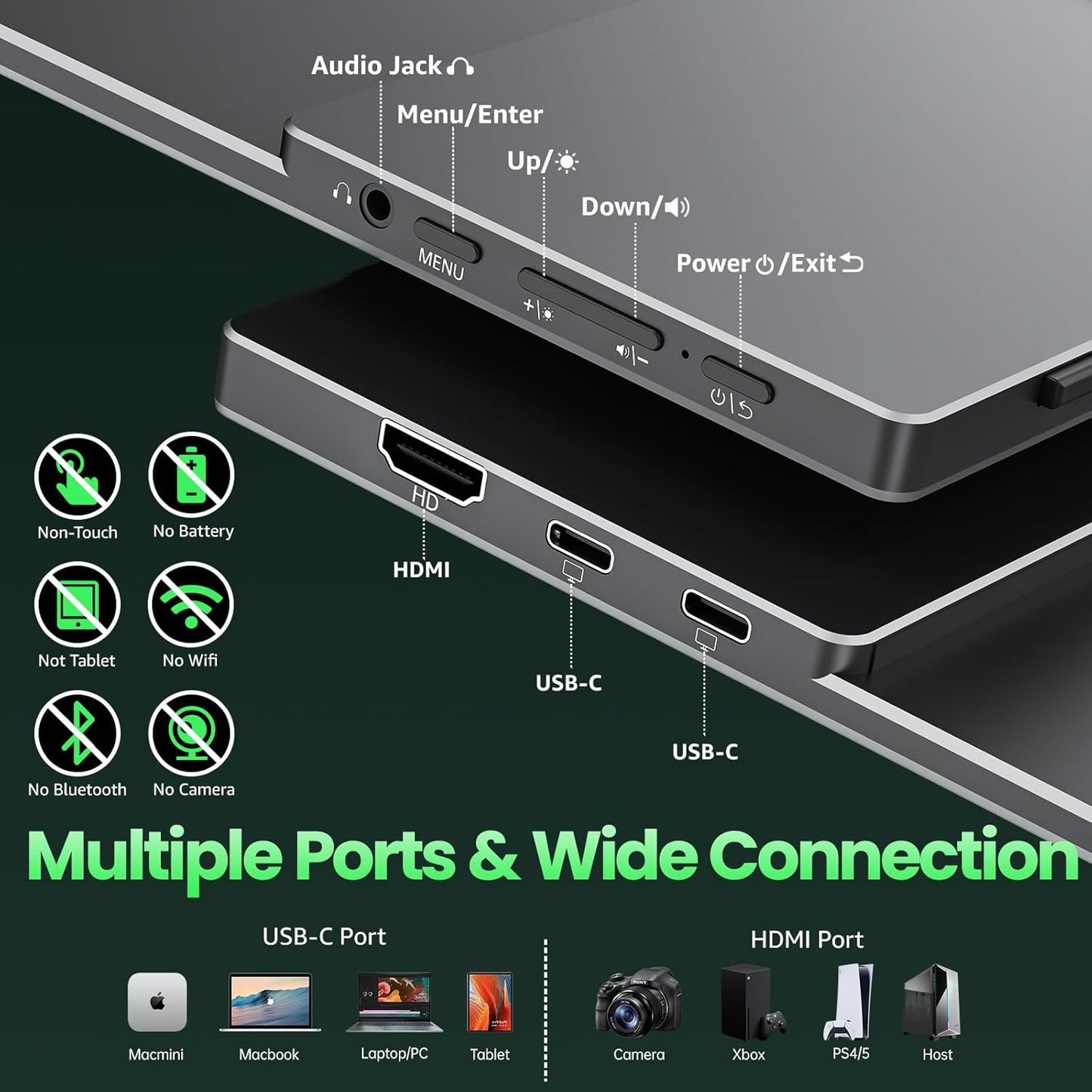 cocopar Portable Monitor 18.5 inch 1080P 100Hz 72% NTSC USB-C HDMI Large Portable Monitor for Laptop MacBook Xbox PS4/5 Switch