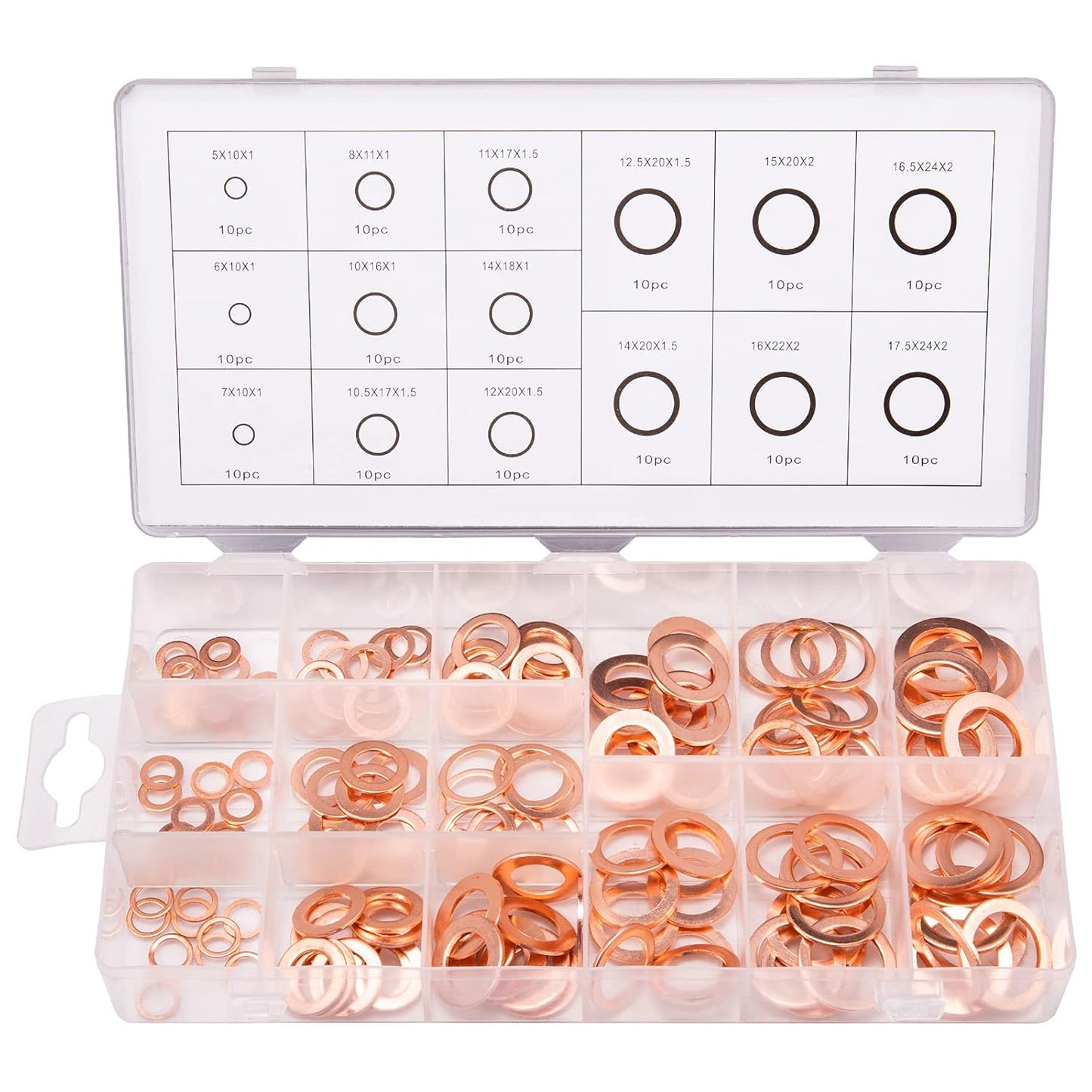 Toolwiz 150PCS 15 Sizes Copper Washers Metric Sealing Assortment Set Flat Ring Sump Plug Crush Washer Oil Drain Plug Gasket Seal Assortment Set M5/6/7/8/10/10.5/11/12/12.5/14/15/16/16.5/17.5