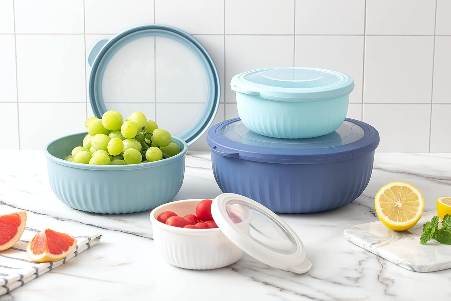COOK WITH COLOR Prep Bowls with Lids- 8 Piece Nesting Plastic Small Mixing Bowl Set with Lids (Teal Ombre)