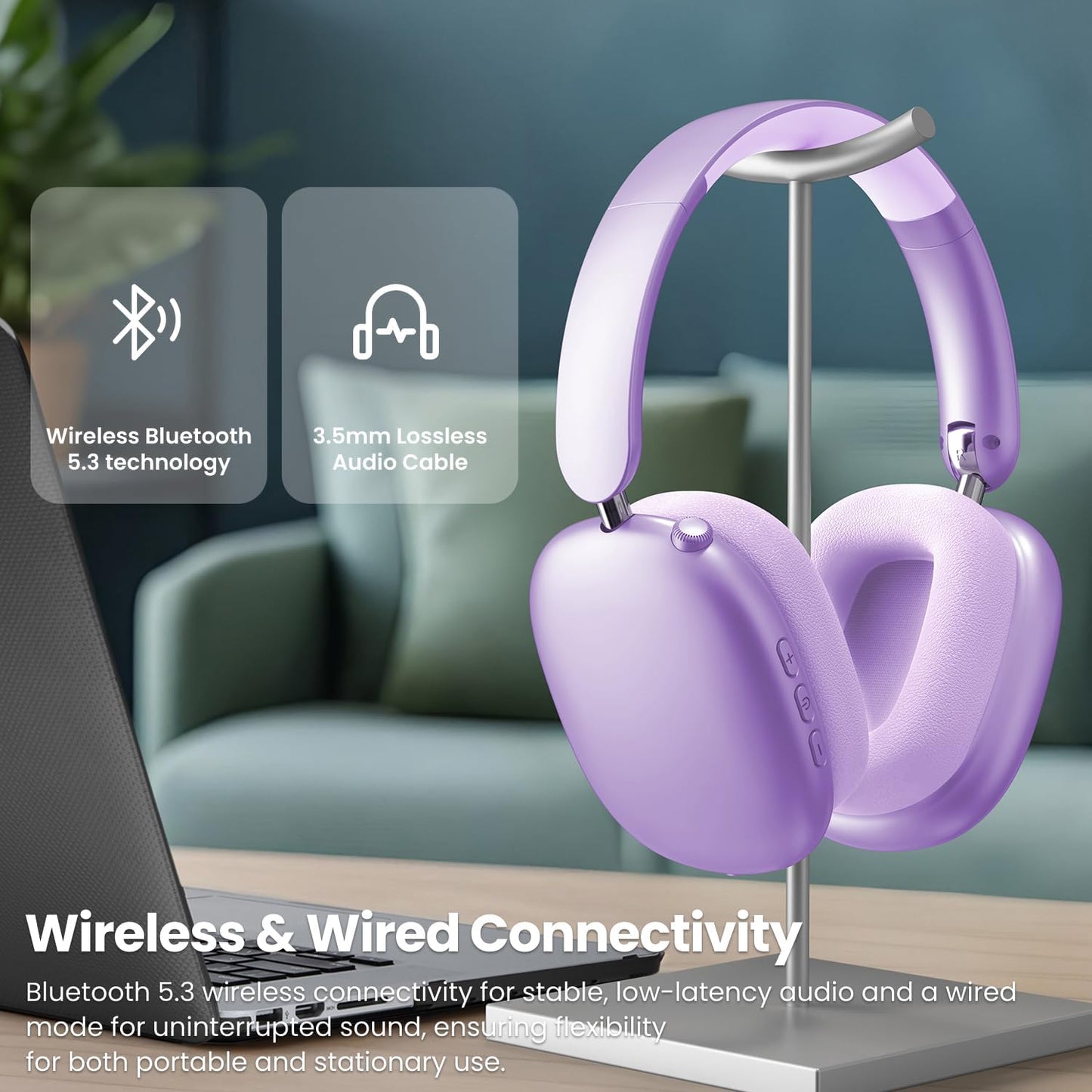 Wentronic Y01 Wireless Over Ear Headphones, Noise Canceling Bluetooth 5.3 Headphones with Microphones,Hi-Res Audio,48H Playtime,Foldable,Breathable Soft Earpads for iOS/Android/Samsung/PC-Green
