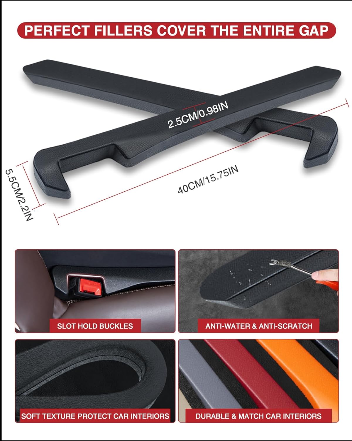 MBERFITU 2 Pack Car Seat Gap Filler Organizer, PU Leather Seat Crevice Blocker Fill The Gap Between Seat and Center Console Stop Things from Dropping (Updated Version) - PuriLite