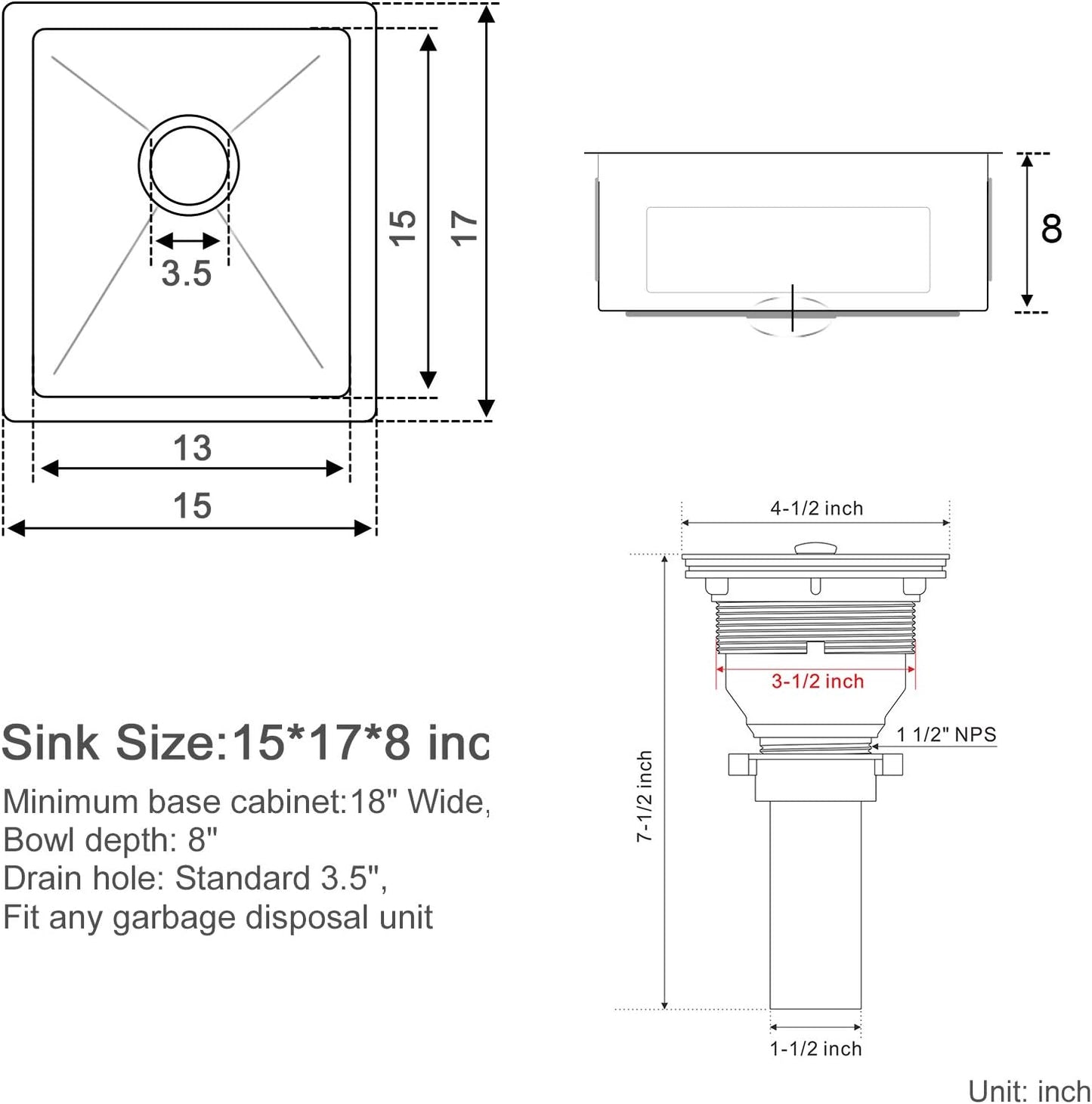 MENATT 20-inch Undermount Kitchen Sink, SUS304 Stainless Steel Handmade Single Bowl Kitchen Sink with Sink Strainer (Brushed), 20"x16"x9"